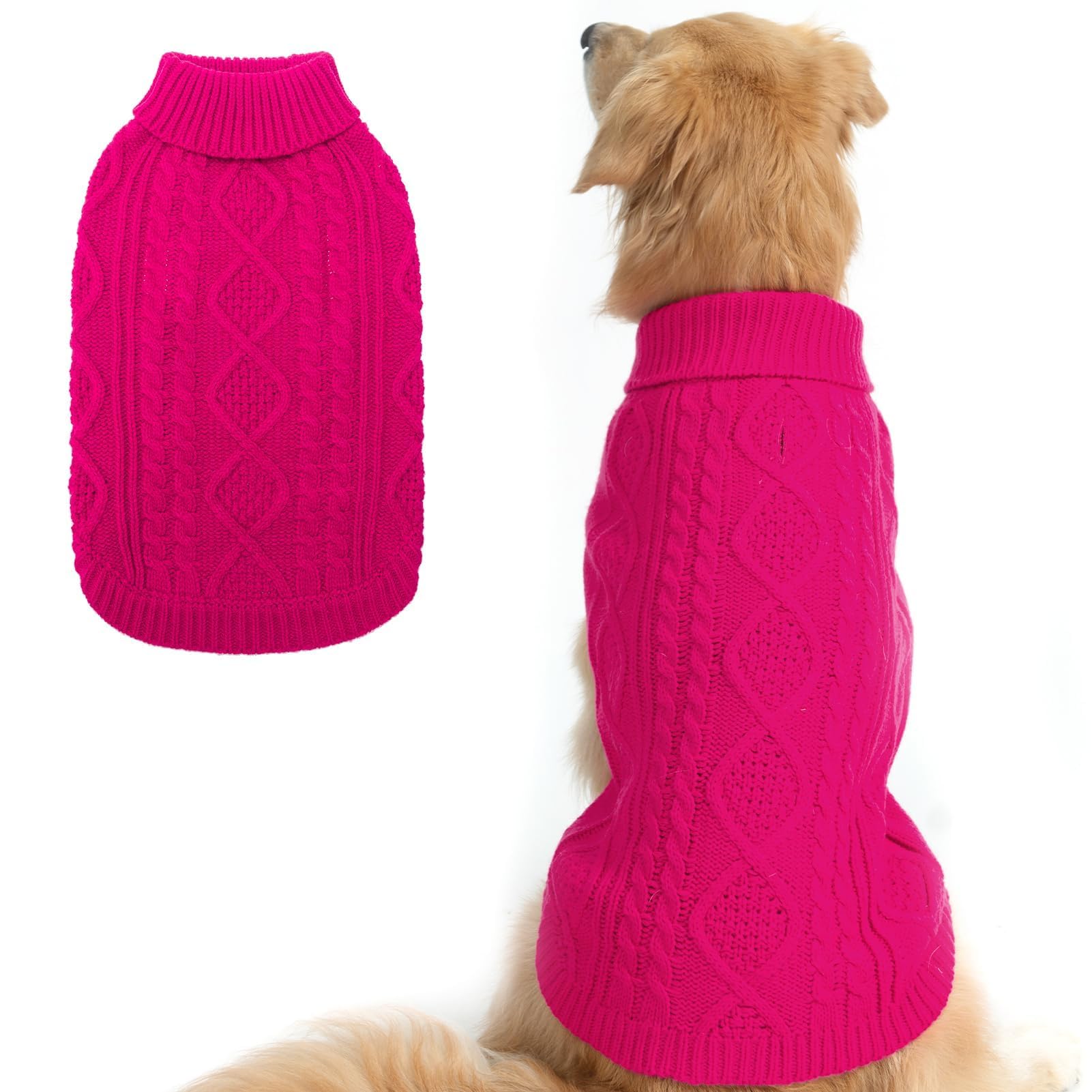 Suéter Tejido Térmico con Cuello Alto para Perros — Jersey Clásico de Punto Cable Cálido para Cachorros y Gatos Pequeños, Medianos y Grandes