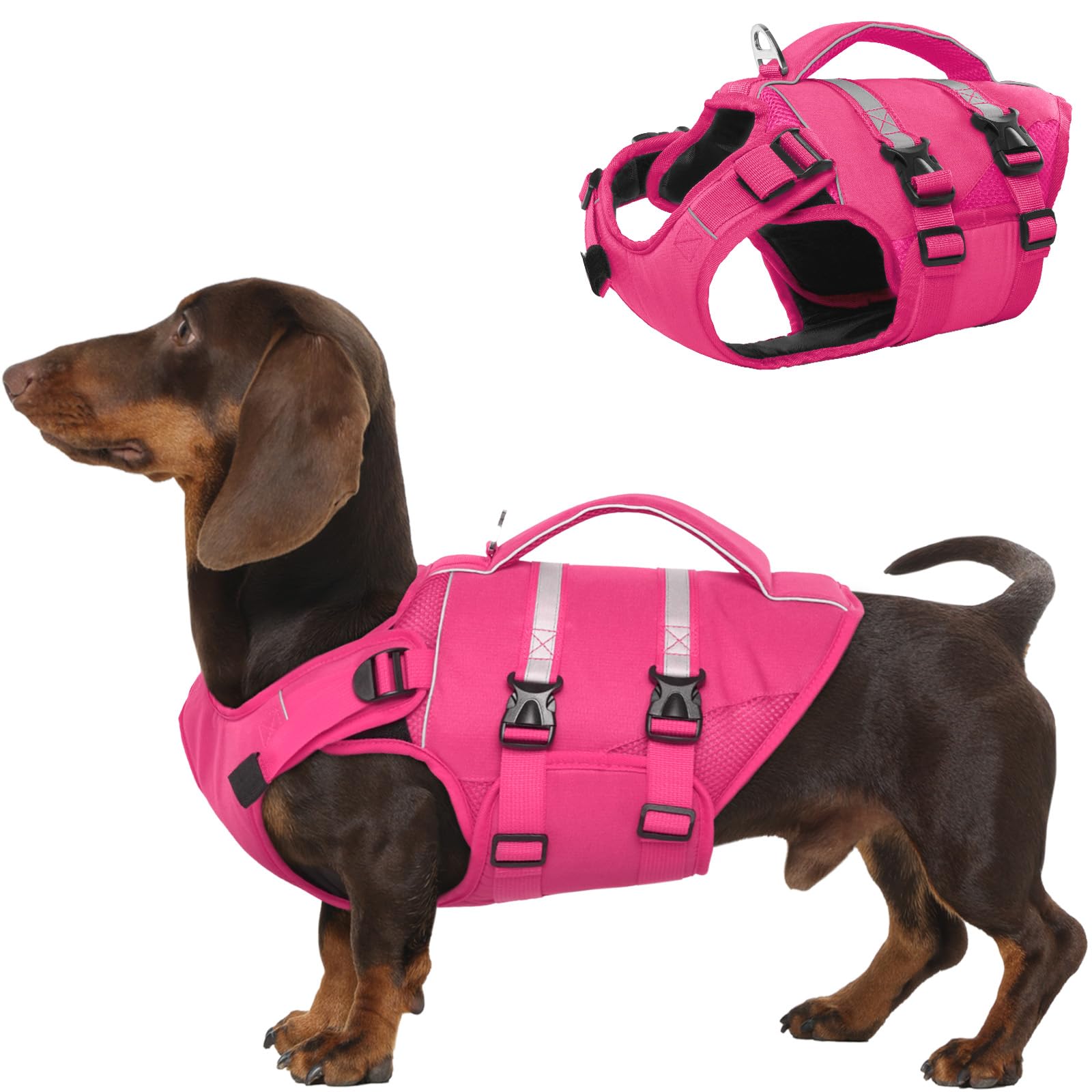 Kuoser — Chaleco Salvavidas con Alta Flotación, Tiras Reflectantes y Asa de Rescate para Perros