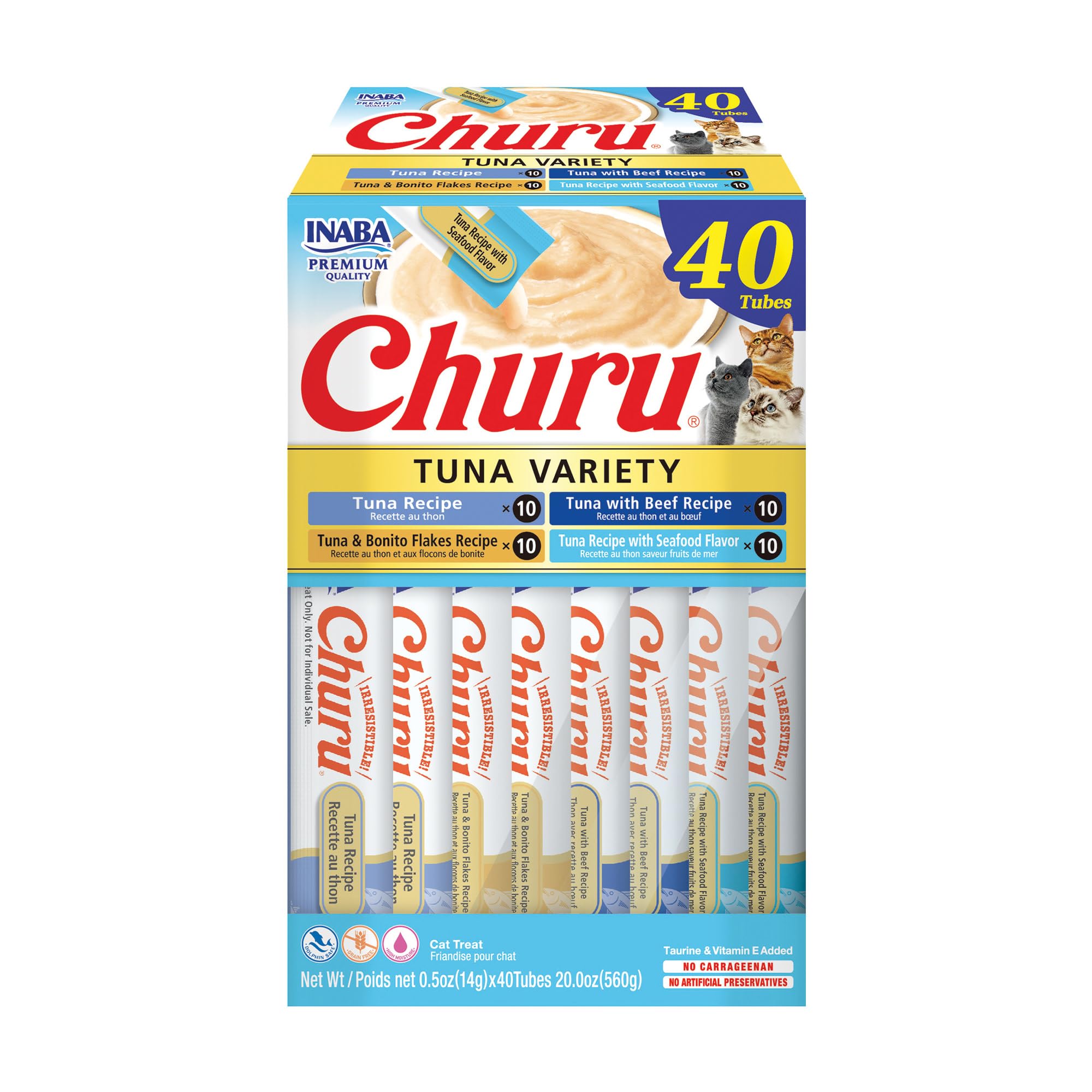 INABA Churu — Snack Cremoso Lickable sin Granos con Vitamina E y Taurina para Gato