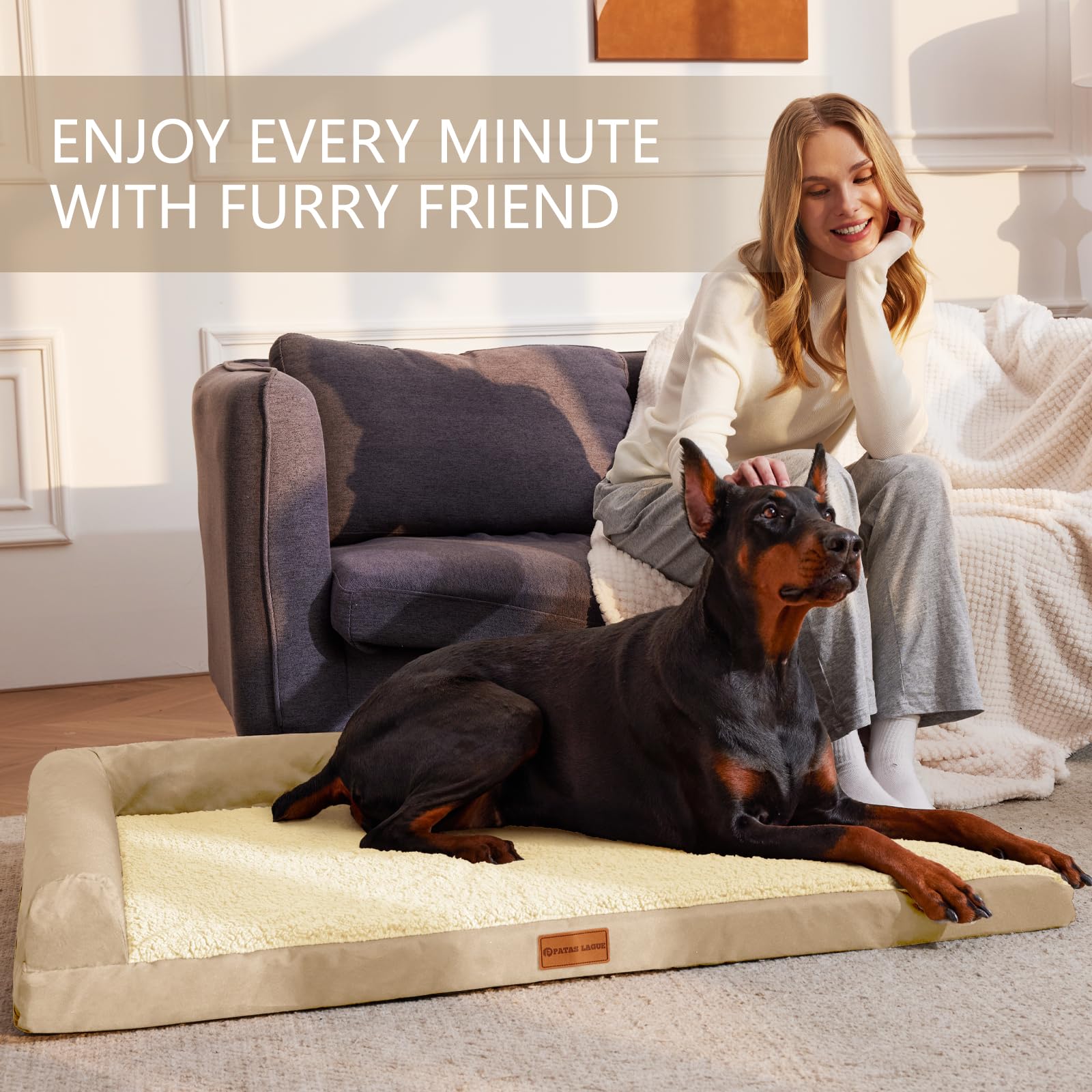 Patas Lague — Cama Ortopédica con Bolster en L y Cubierta Lavable Impermeable para Perro