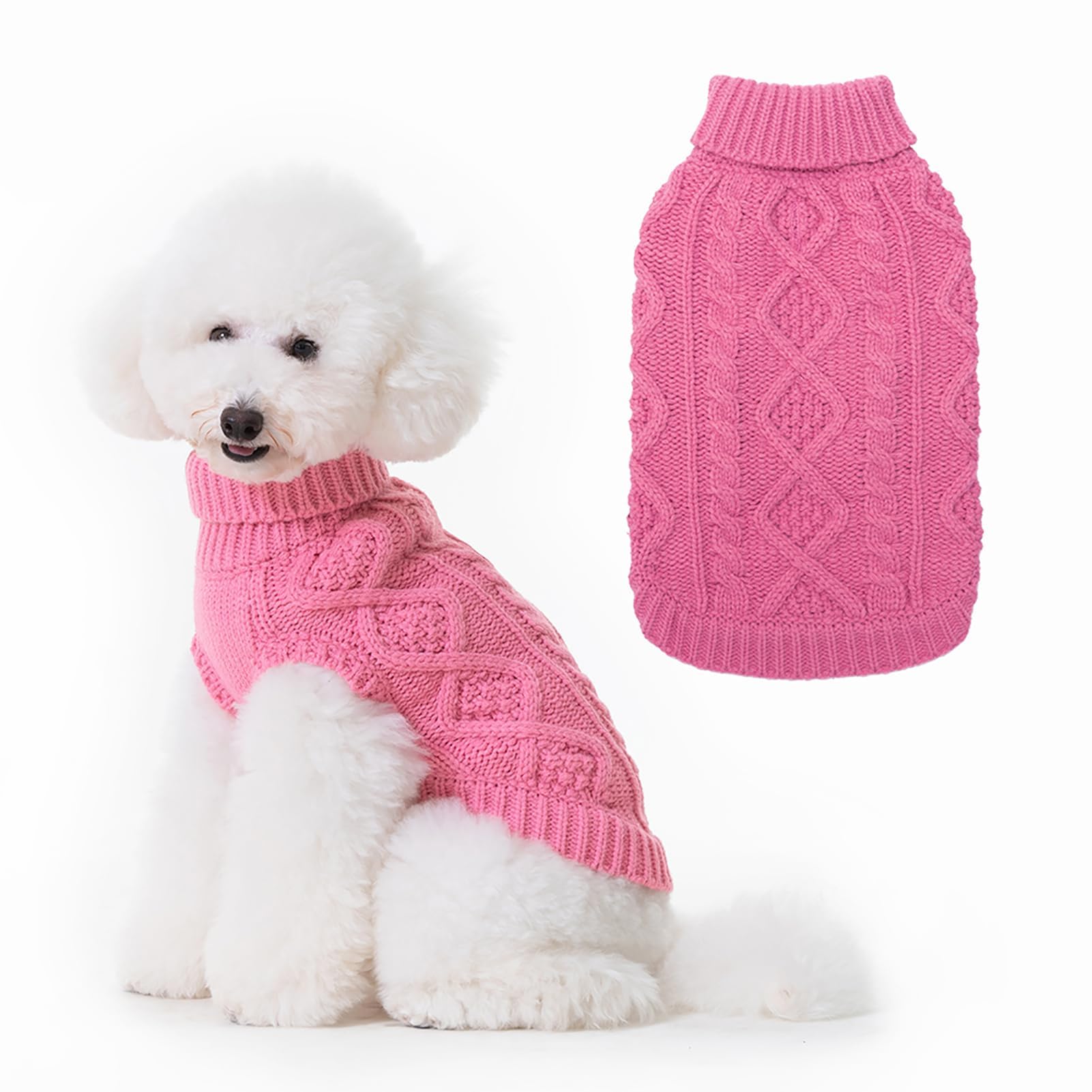 Suéter Tejido Térmico con Cuello Alto para Perros — Jersey Clásico de Punto Cable Cálido para Cachorros y Gatos Pequeños, Medianos y Grandes