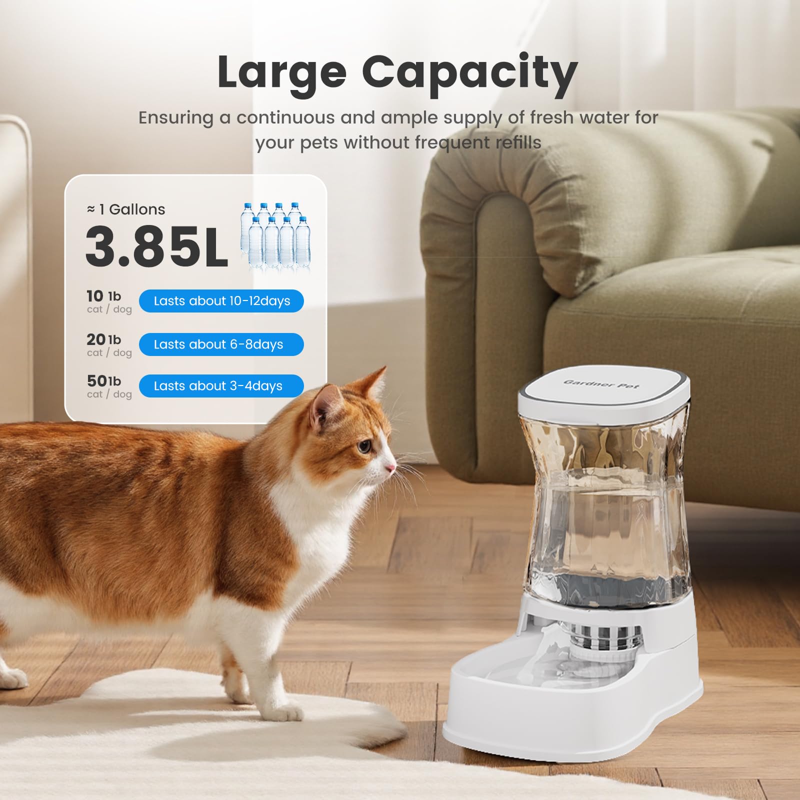 Gardner Pet — Bebedero Automático por Gravedad con Tazón de Acero Inoxidable para Perros y Gatos