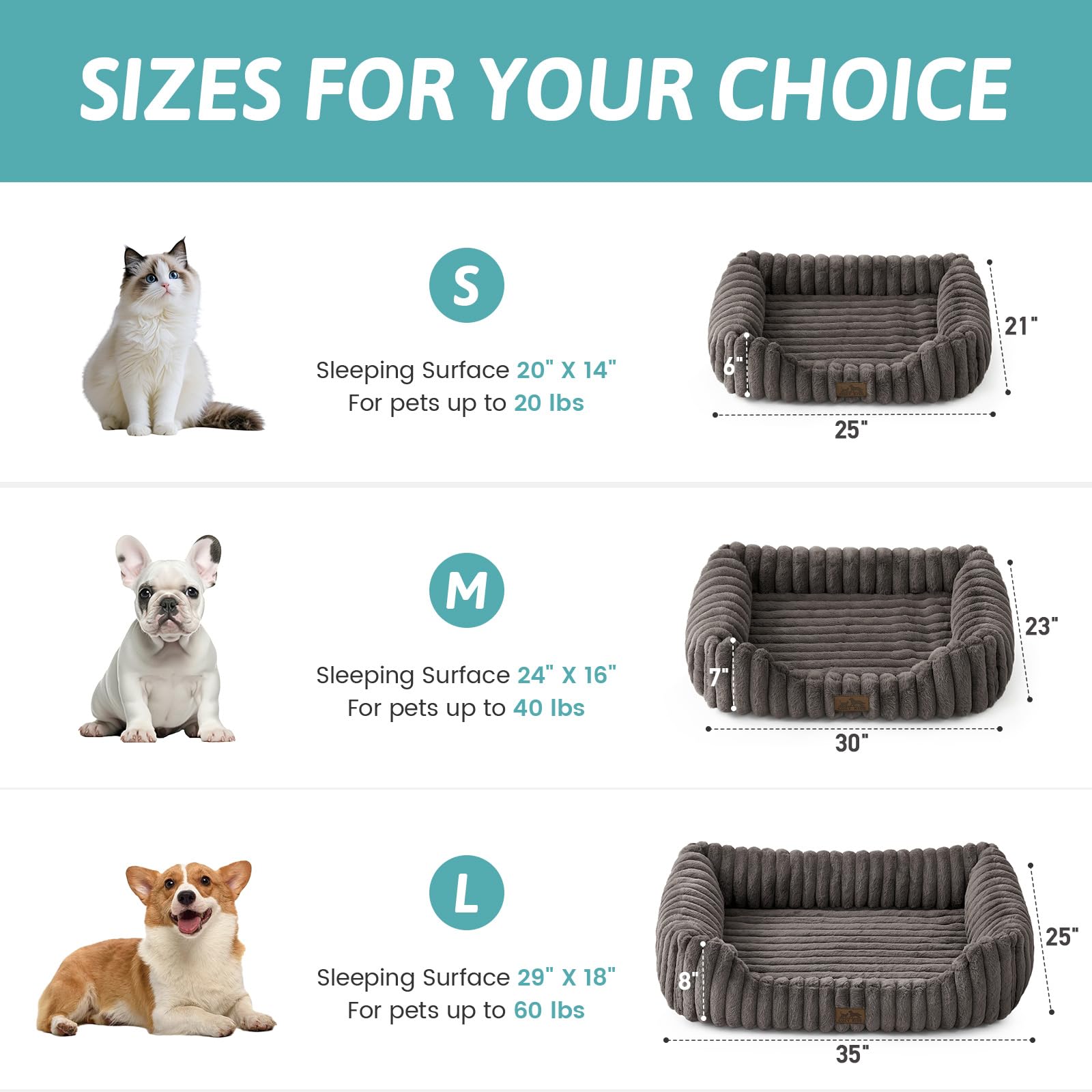 Cama Ortopédica Rectangular Lavable con Lados Elevados y Base Antideslizante — Cama Calmante para Perros y Gatos de Interior