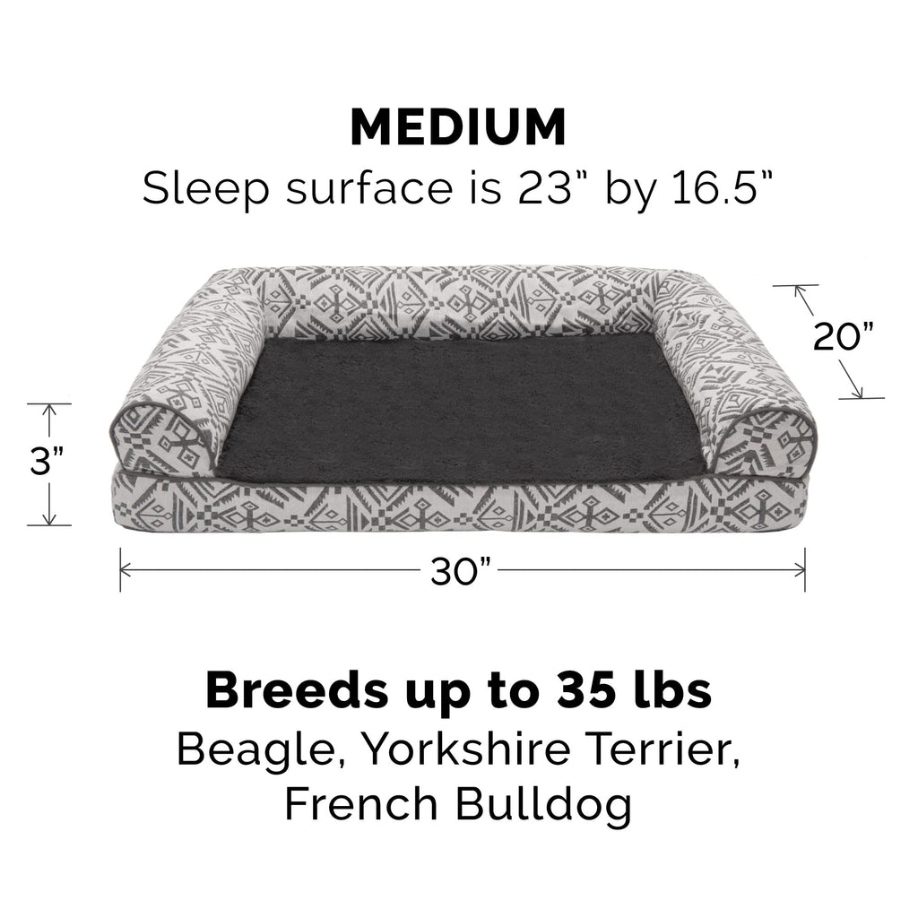 Furhaven — Funda de Repuesto para Cama de Perro Estilo Sofá con Felpa y Diseño Kilim Suroeste, Lavable a Máquina