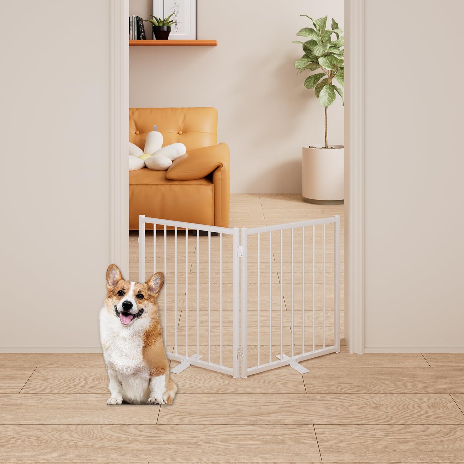Corralito y Reja Divisoria de Metal para Perros — Puerta Abatible, Plegable y Autoportante para Interiores