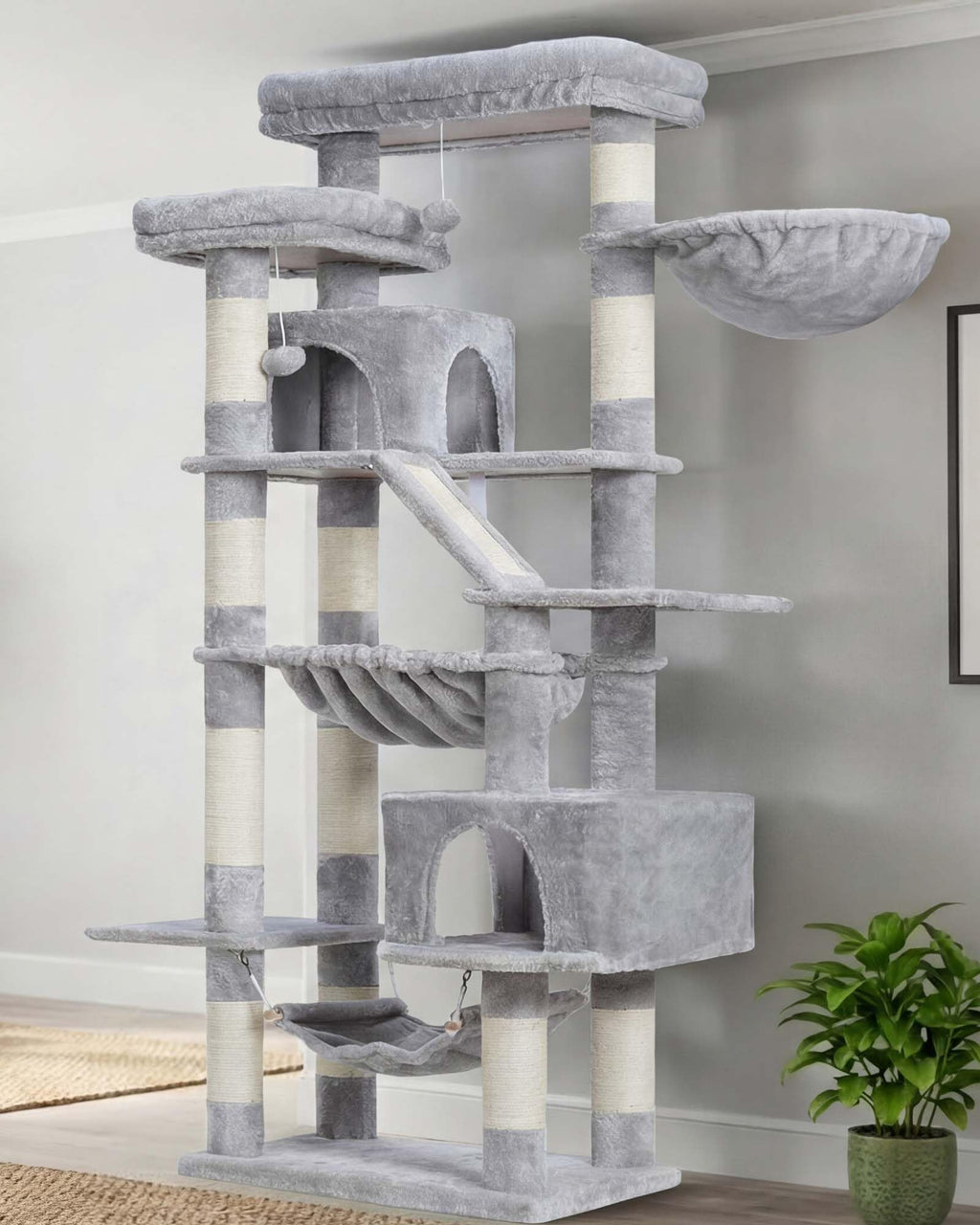 Heybly Torre para Gatos Grandes — Árbol Multinivel con Perchas Anchas, Cueva y Tablero Rascador para Gatos de hasta 9 kg