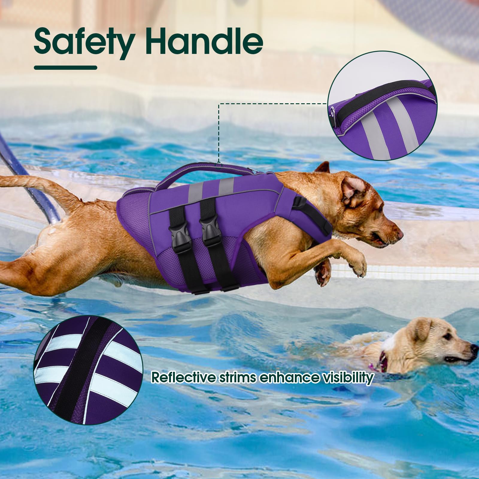 Kuoser — Chaleco Salvavidas Ajustable con Asa de Rescate y Reflectores para Perro