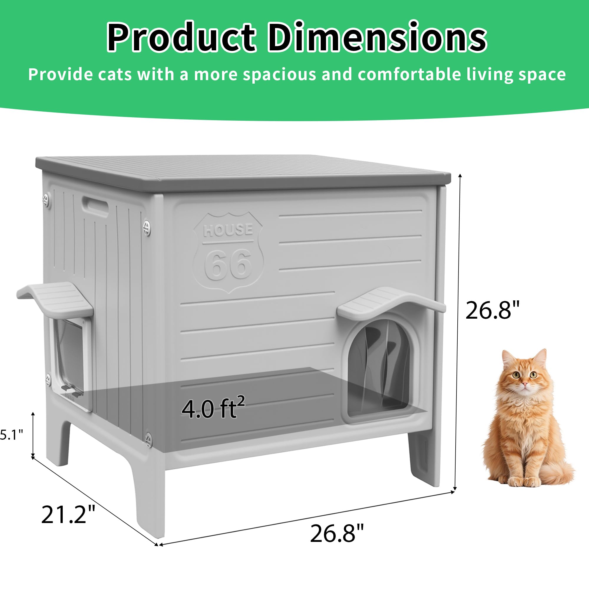 Rockever — Casa Exterior para Gatos con Aislamiento Térmico y Puerta de Escape, Refugio de Plástico para Interior y Exterior