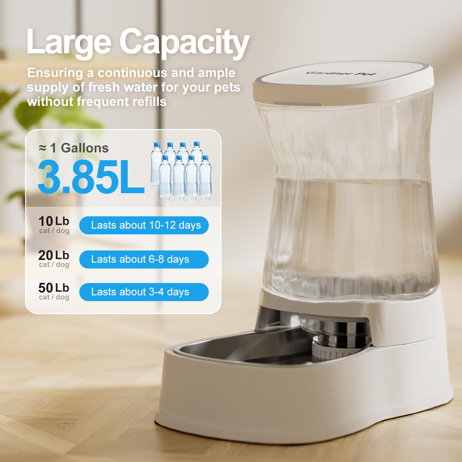 Gardner Pet — Bebedero Automático por Gravedad con Tazón de Acero Inoxidable para Perros y Gatos