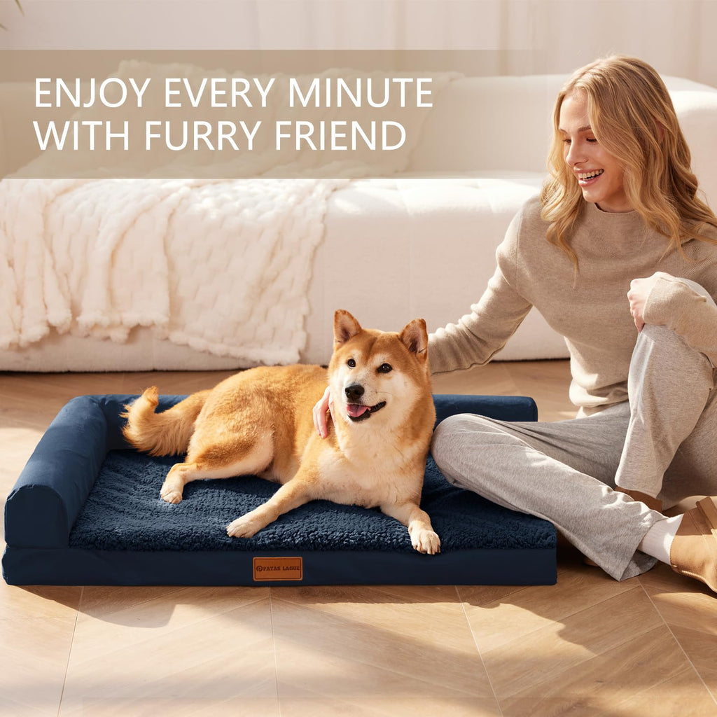 Patas Lague — Cama Ortopédica con Bolster en L y Cubierta Lavable Impermeable para Perro