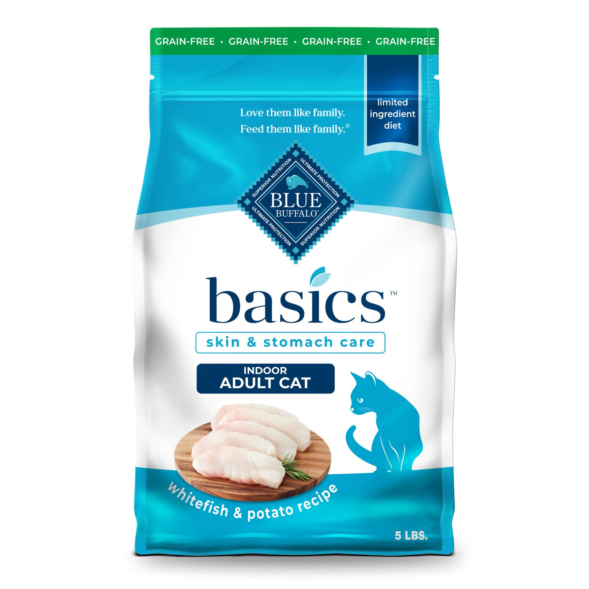 BLUE BUFFALO Basics Indoor — Alimento para Gato Adulto Sin Granos para Piel y Estómago Sensible
