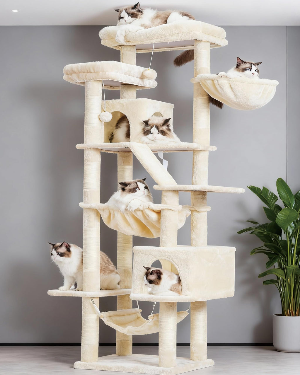 Heybly Torre para Gatos Grandes — Árbol Multinivel con Perchas Anchas, Cueva y Tablero Rascador para Gatos de hasta 9 kg