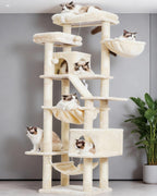 Heybly Torre para Gatos Grandes — Árbol Multinivel con Perchas Anchas, Cueva y Tablero Rascador para Gatos de hasta 9 kg