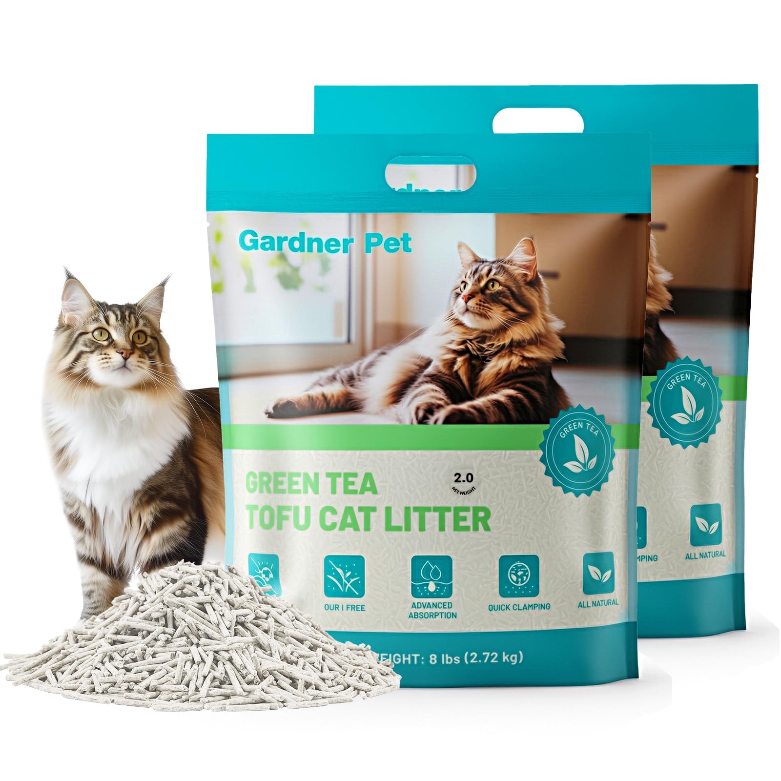 Gardner Pet — Arena para Gato de Tofu Natural con Té Verde, Fórmula Vegetal de Absorción Rápida y Control de Olores