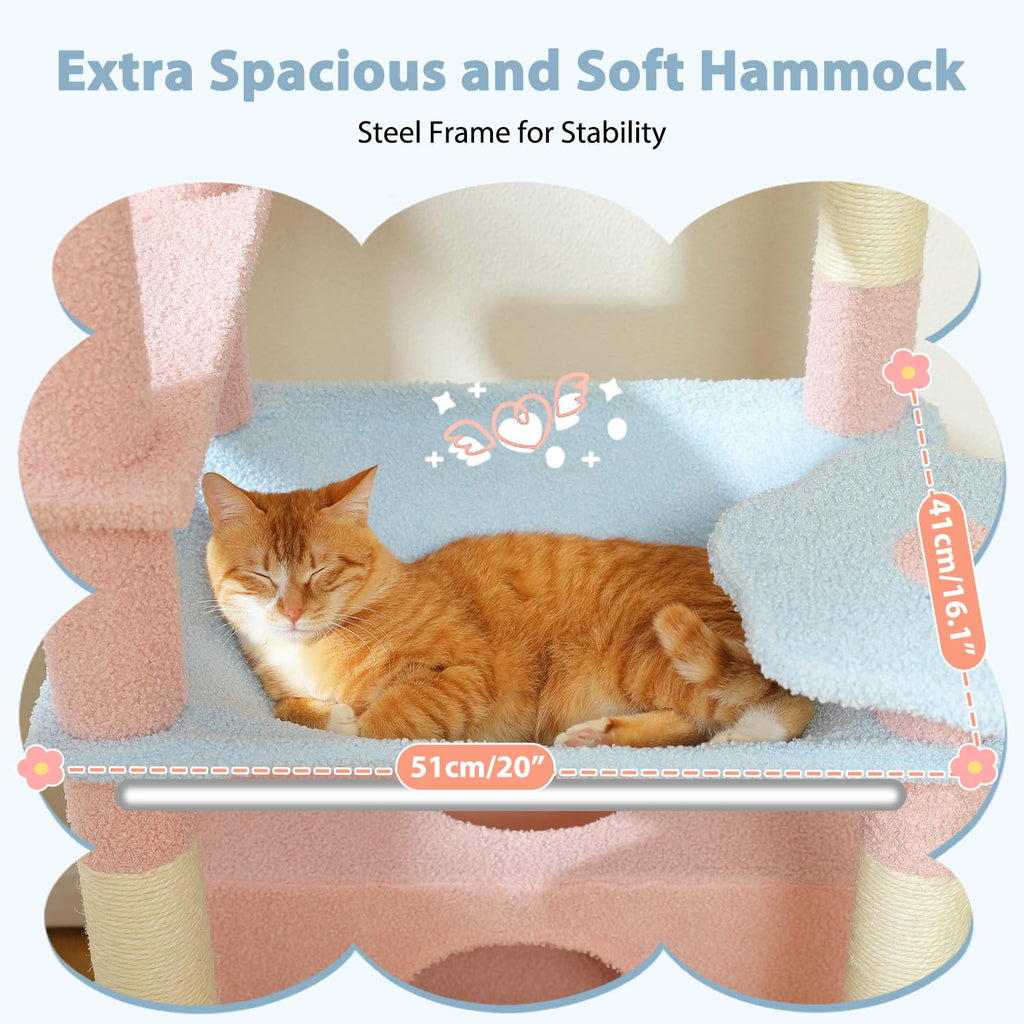 PAWZ Road 72-81 Inches Large Cat Tree, Tall Cat Tower with Large Mental Hammock for Indoor Cats Adults,7 Sisal-Covered Scratching Posts, 2 Padded Perches, Condos, and Basket