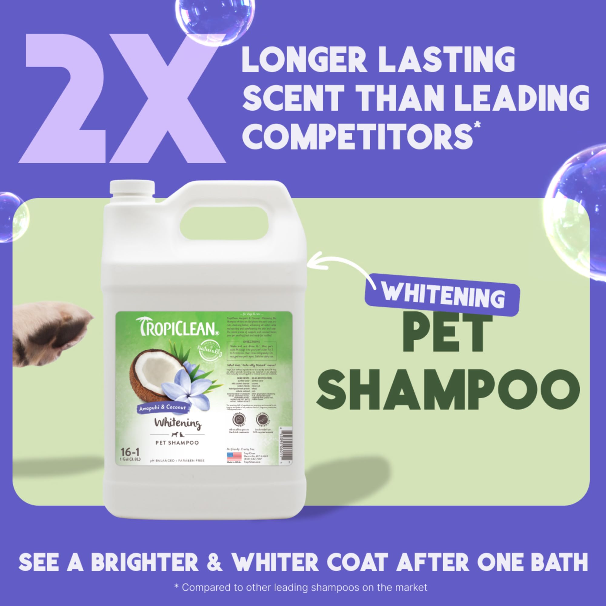 TropiClean Shampoo Galón — Shampoo Natural de Limpieza Profunda para Perros y Gatos