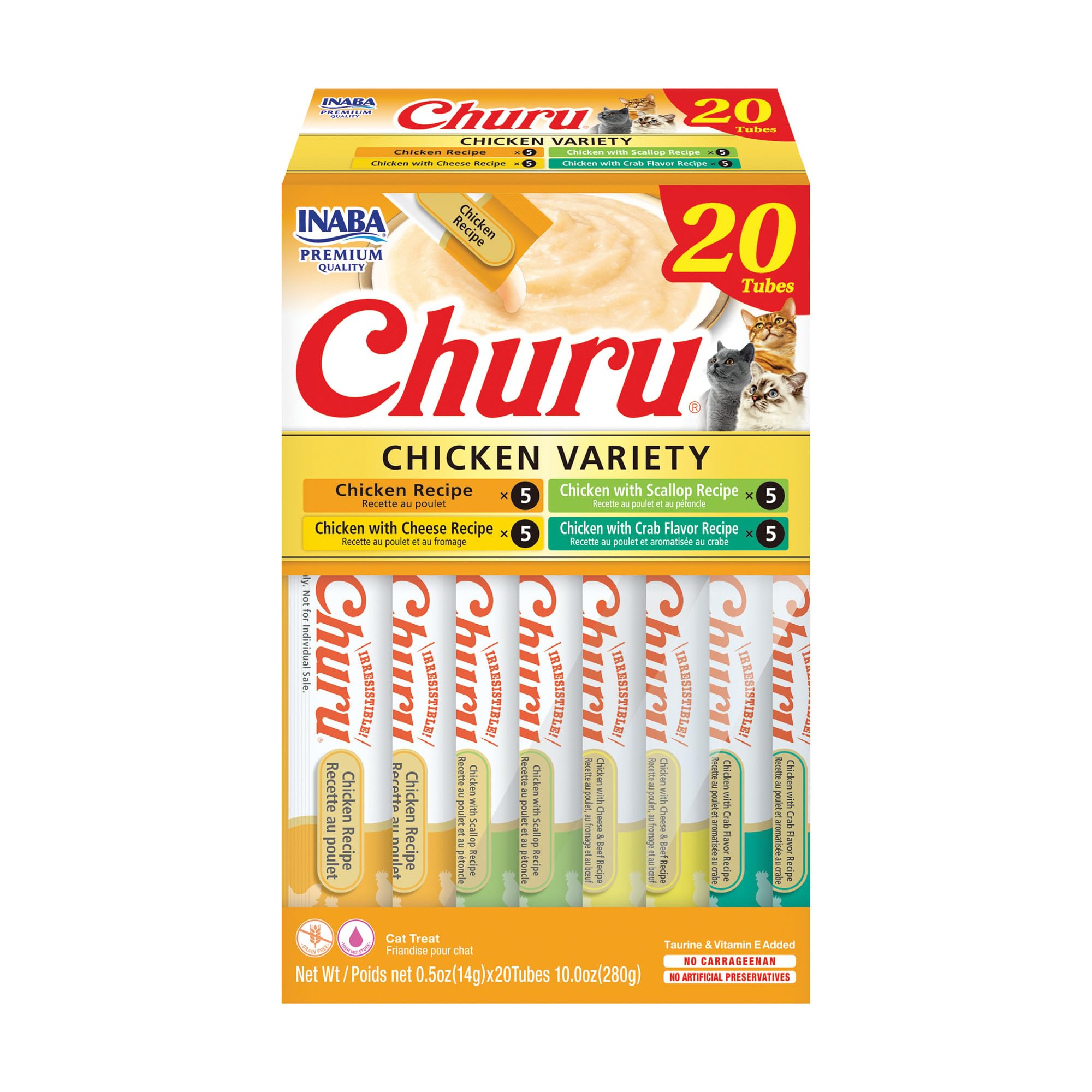 INABA Churu — Snack Cremoso Lickable sin Granos con Vitamina E y Taurina para Gato