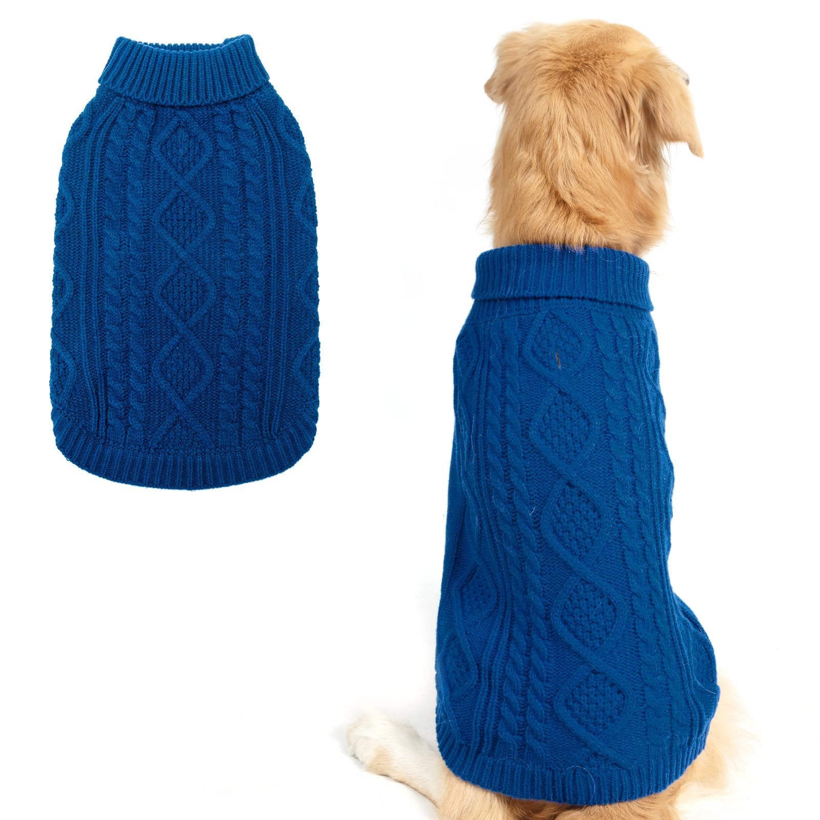Suéter Tejido Térmico con Cuello Alto para Perros — Jersey Clásico de Punto Cable Cálido para Cachorros y Gatos Pequeños, Medianos y Grandes