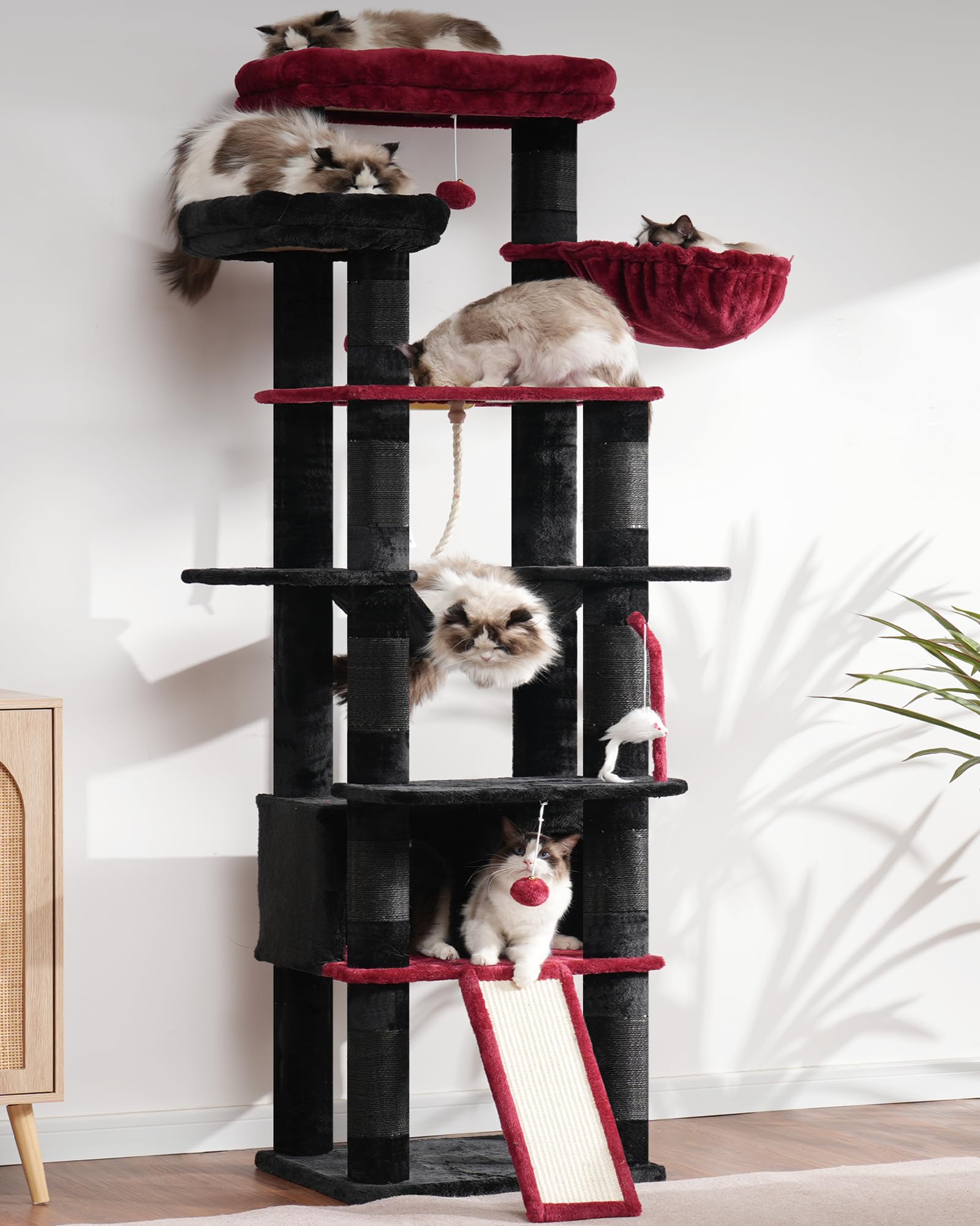 Heybly Torre para Gatos Grandes — Árbol Multinivel con Perchas Anchas, Cueva y Tablero Rascador para Gatos de hasta 9 kg