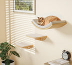 PELUO Curved — Cama Flotante para Gato con 2 Escalones de Pared y Percha de Ventana