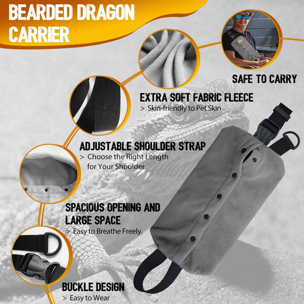 WATFOON — Arnés y Correa de Cuero con Bolso Canguro para Dragón Barbudo y Reptiles Pequeños, Ajustable para Paseos y Viajes al Aire Libre