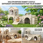 Casa y Guarida para Conejos — Castillo de Madera de Dos Pisos con Escalera, Sin Ligas de Hule, Resistente a Mordidas, Hábitat Seguro para Cobayo, Chinchilla y Hurón