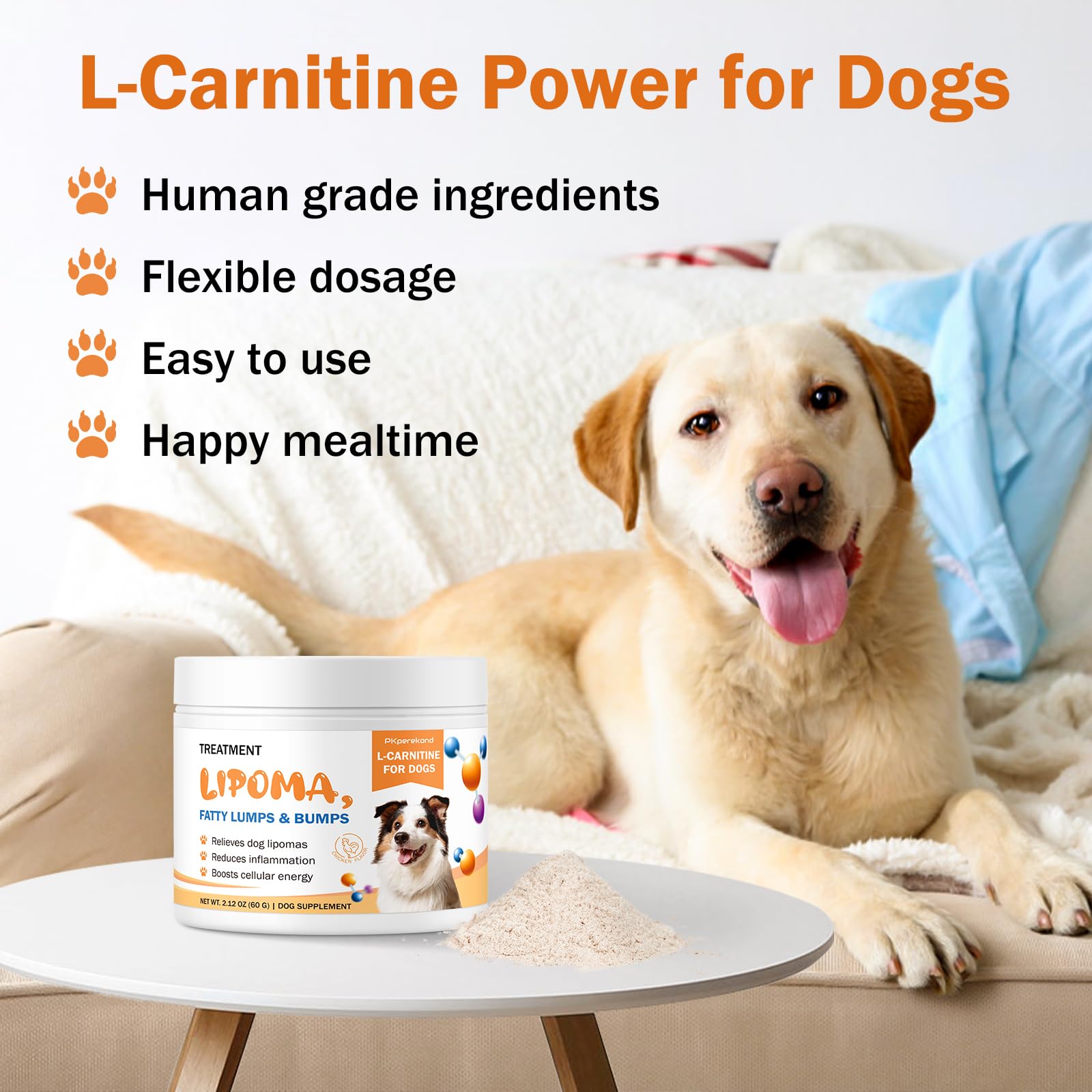 Suplemento de L-Carnitina para Perros — Tratamiento Natural para Lipomas, Reduce Bultos y Bolas de Grasa, Mejora el Metabolismo de Grasas, Aumenta Energía y Vitalidad, Apoya la Salud Muscular y el Bienestar General
