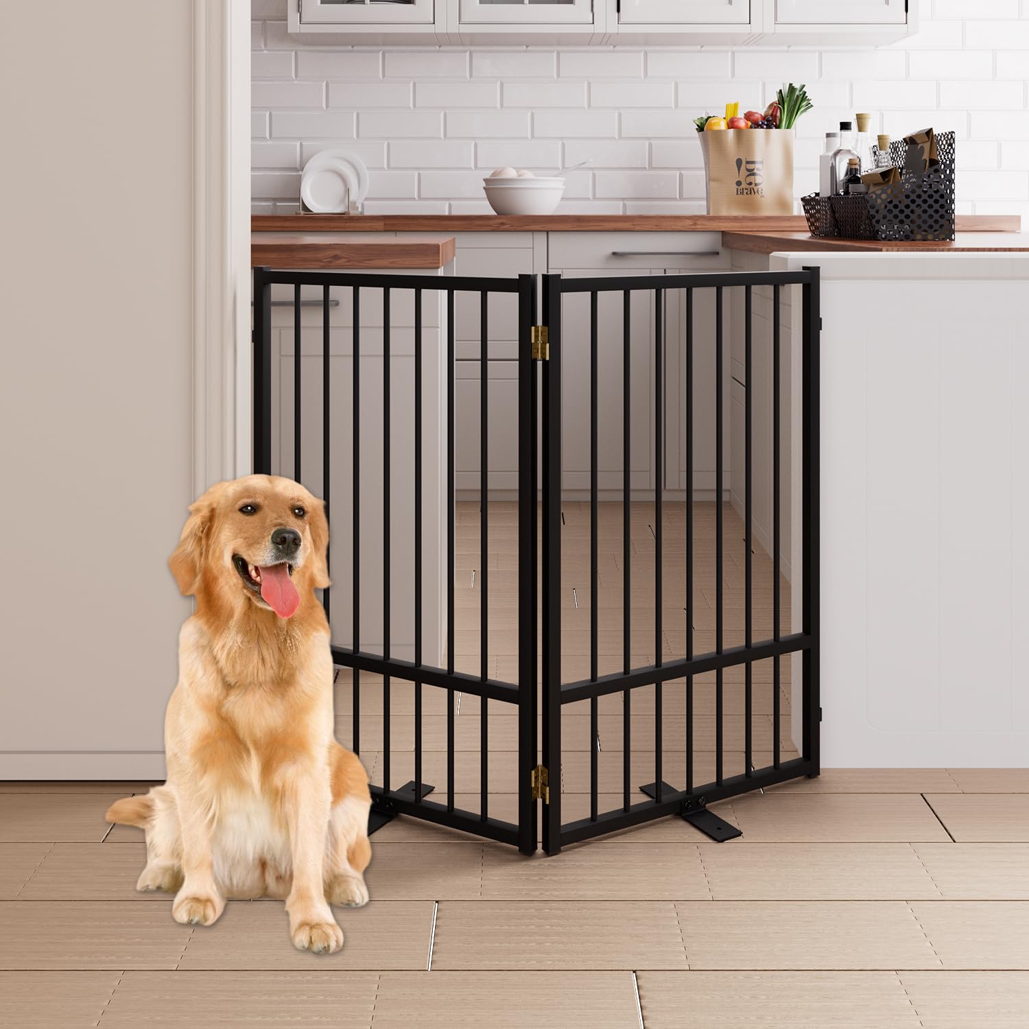 Corralito y Reja Divisoria de Metal para Perros — Puerta Abatible, Plegable y Autoportante para Interiores
