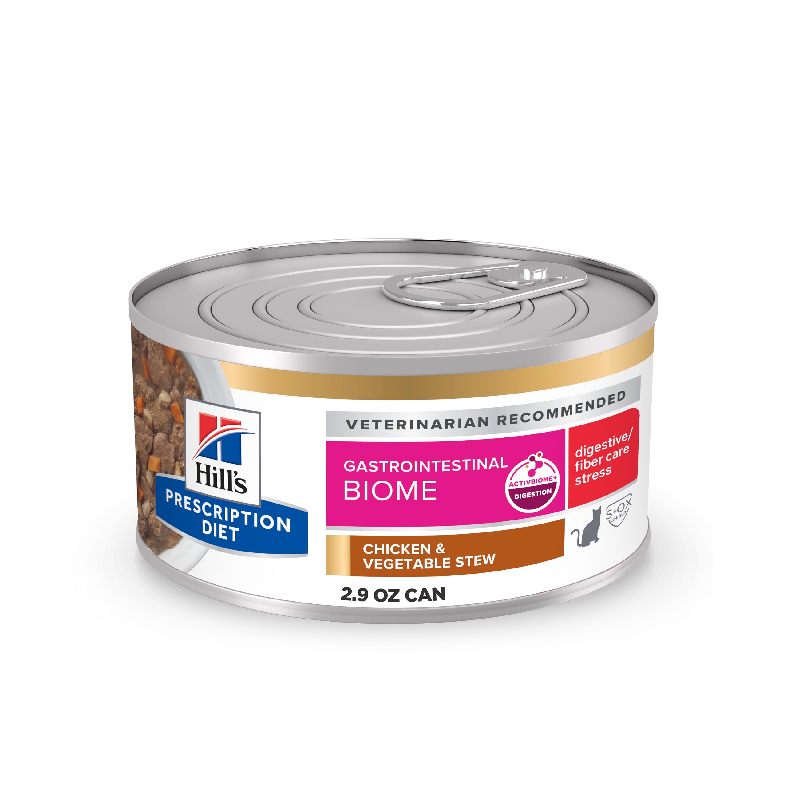 Hill's Prescription Diet Gastrointestinal Biome Stress — Alimento Húmedo para Gatos con Pollo y Verduras, Fórmula Digestiva y Antiestresante, Latas de 82g, Paquete de 24