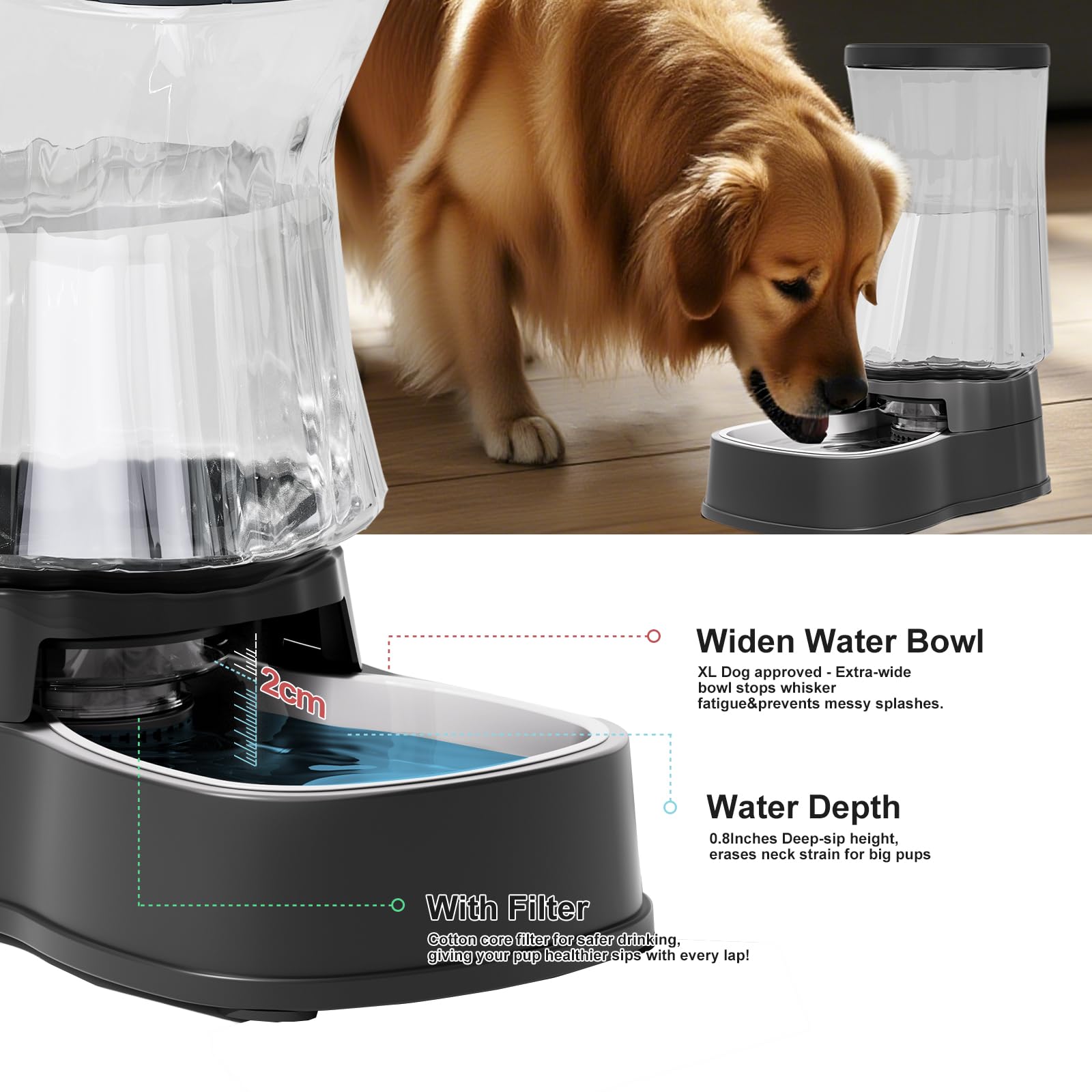 Gardner Pet — Bebedero Automático por Gravedad con Tazón de Acero Inoxidable para Perros y Gatos