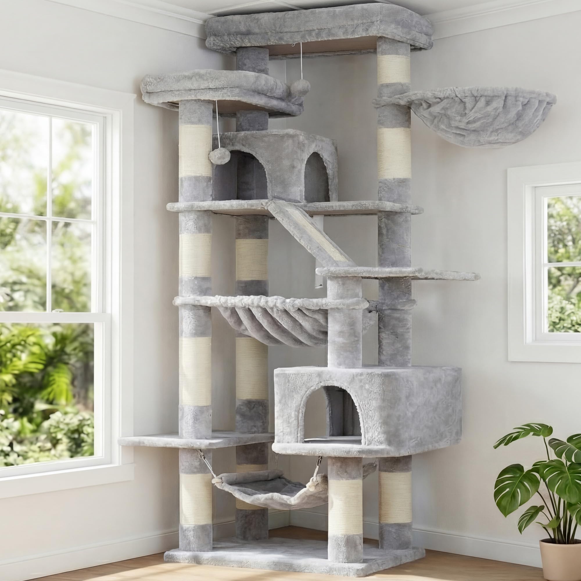 Heybly Torre para Gatos Grandes — Árbol Multinivel con Perchas Anchas, Cueva y Tablero Rascador para Gatos de hasta 9 kg