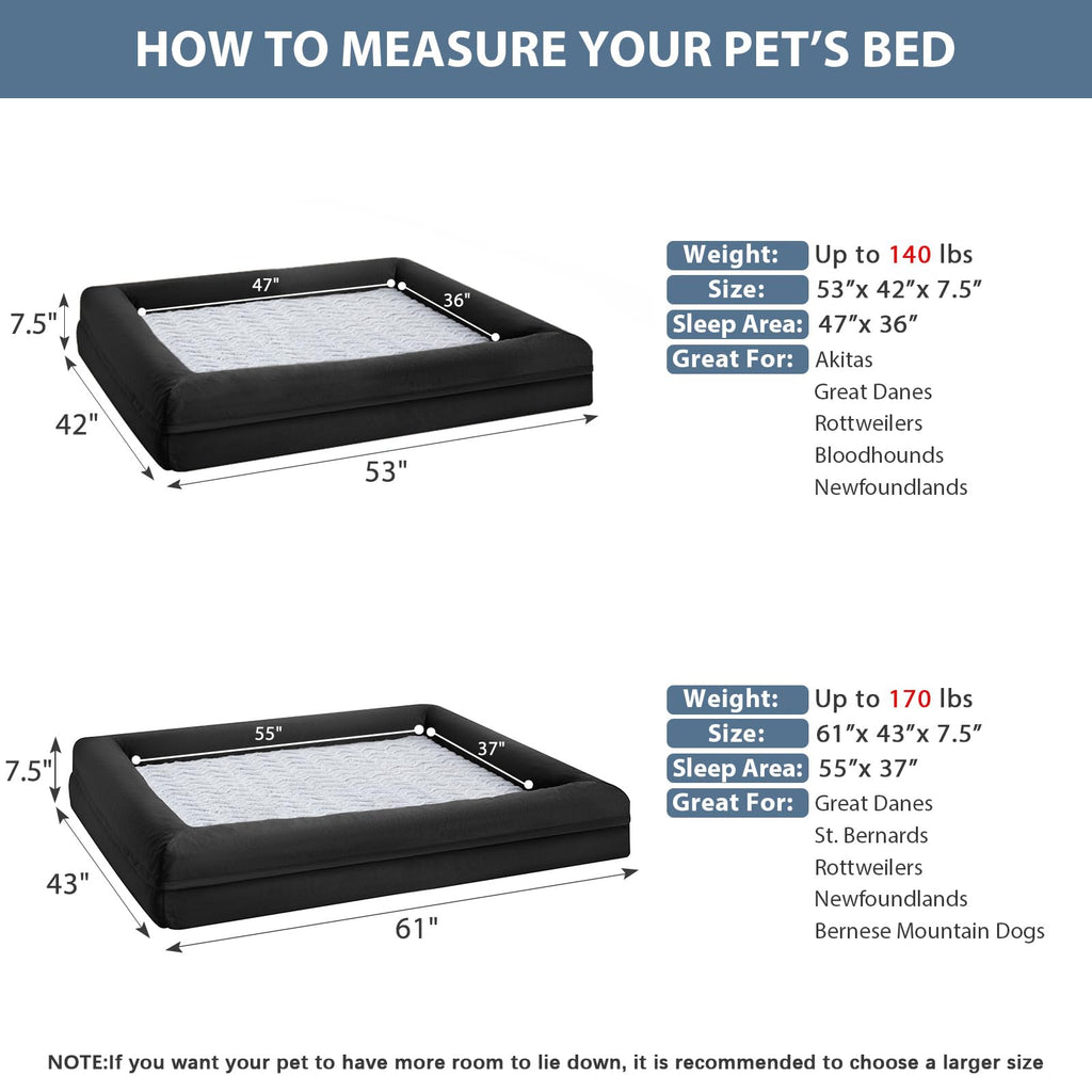 WNPETHOME — Cama Ortopédica Sofá para Perro XL con Cubierta Extraíble Impermeable y Bordes Acolchados