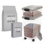 IRIS USA — Contenedor Hermético para Alimento de Perro y Gato, Combo 30 lbs y 11 lbs, Apilable con Ruedas y Taza Medidora de 2 Tazas