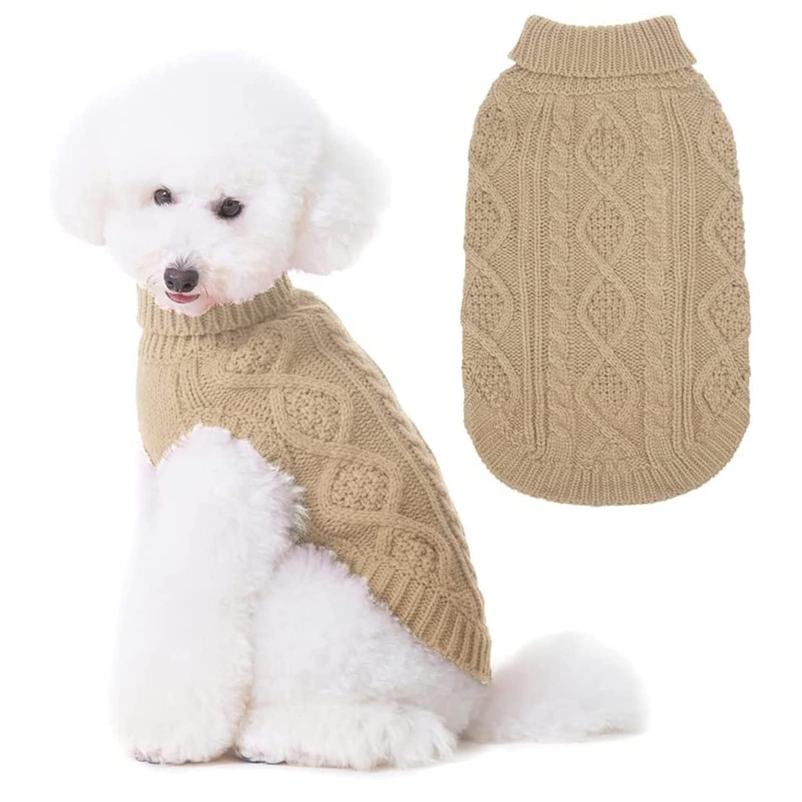 Suéter Tejido Térmico con Cuello Alto para Perros — Jersey Clásico de Punto Cable Cálido para Cachorros y Gatos Pequeños, Medianos y Grandes