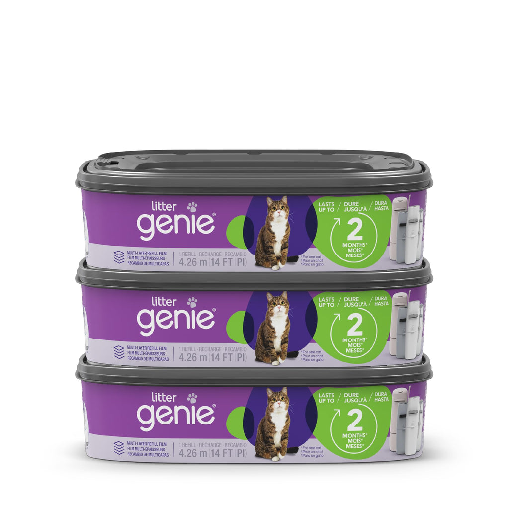 Litter Genie Bolsas de Repuesto para Contenedor de Arena — Paquete de 3 Rollos (28 pies totales) | Hasta 6 Meses de Uso | Control de Olores para Gatos