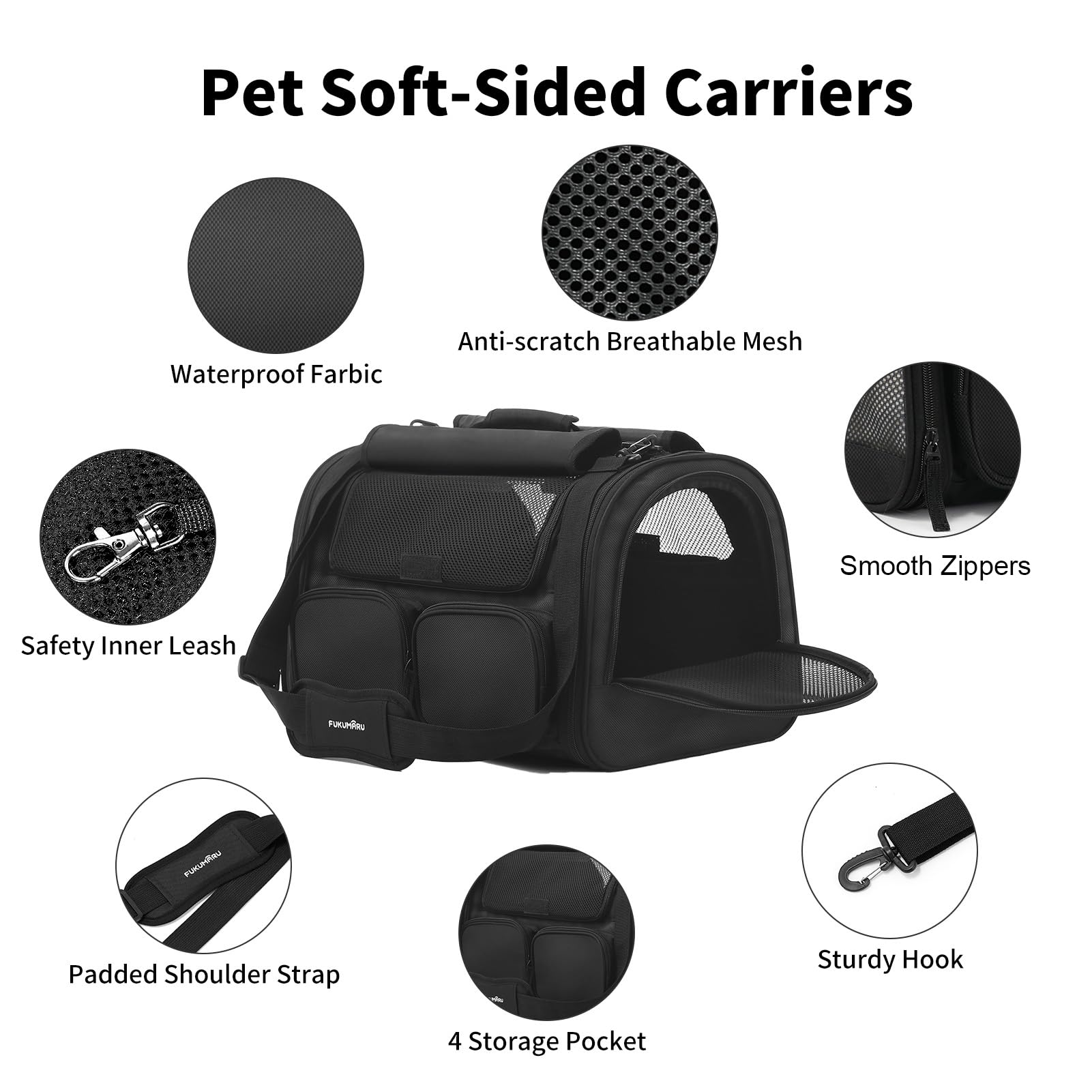 FUKUMARU — Transportadora para Gato y Perro Pequeño Aprobada por Aerolíneas con 4 Puertas de Acceso y Cojín Lavable