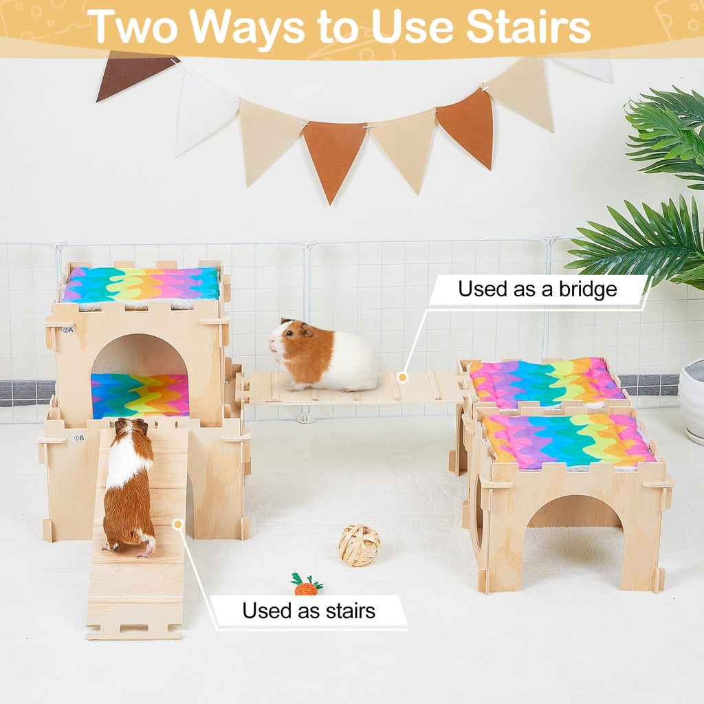 Unicorn Catcher — Casa Castillo de Madera Extra Grande con Escalera y Tapetes para Cobayos y Animales Pequeños