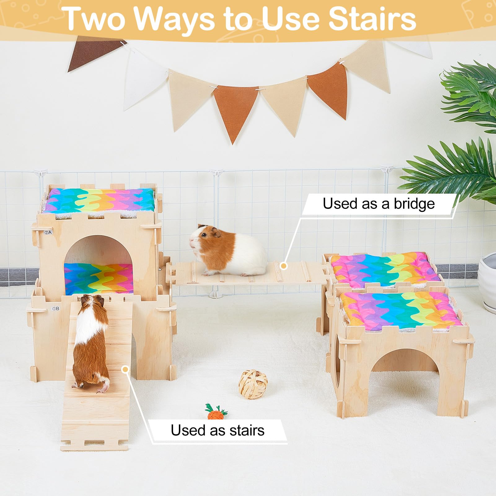 Unicorn Catcher — Casa Castillo de Madera Extra Grande con Escalera y Tapetes para Cobayos y Animales Pequeños