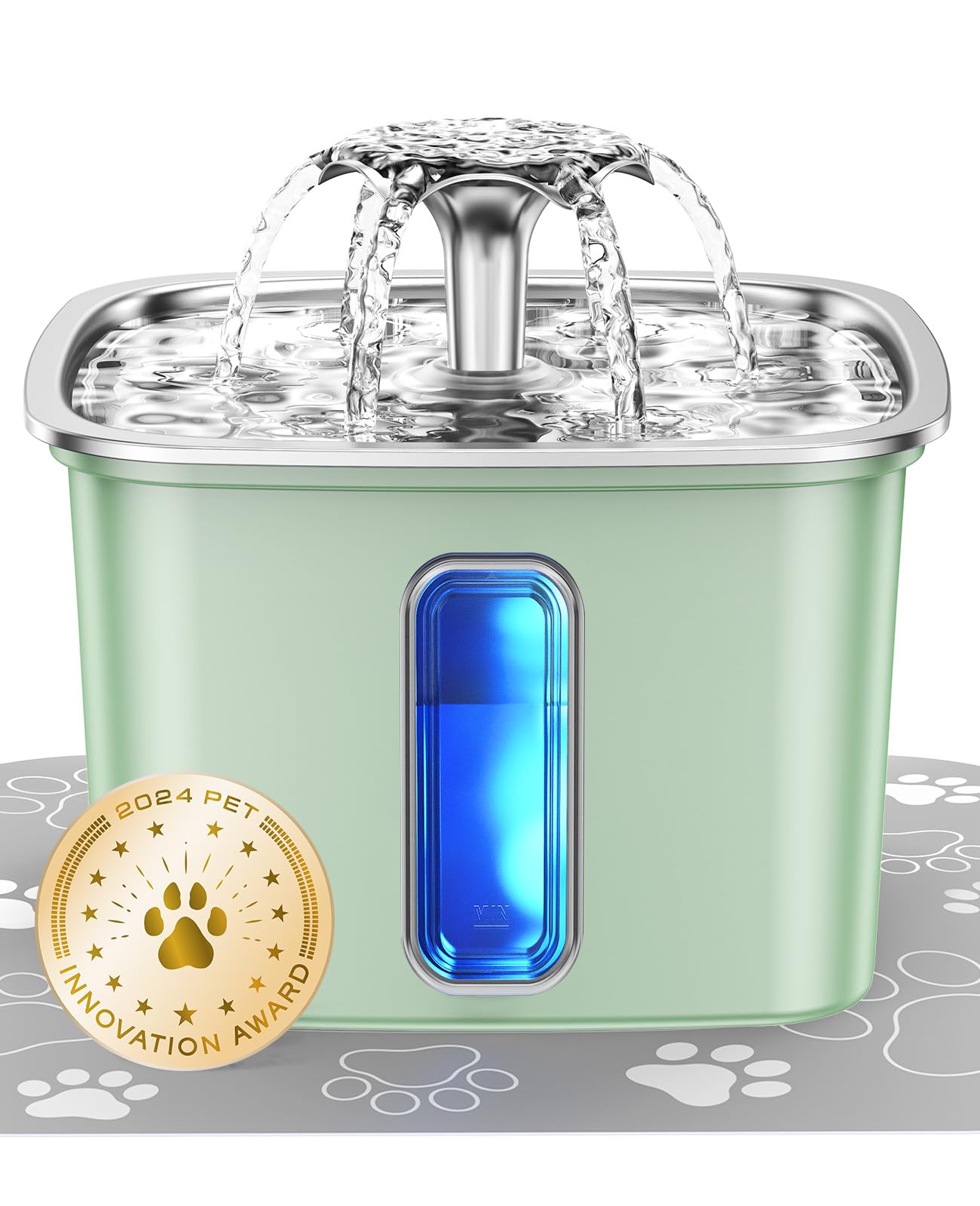 Veken — Fuente de Agua para Mascotas en Acero Inoxidable con Filtros de Repuesto y Tapete de Silicona para Gatos y Perros