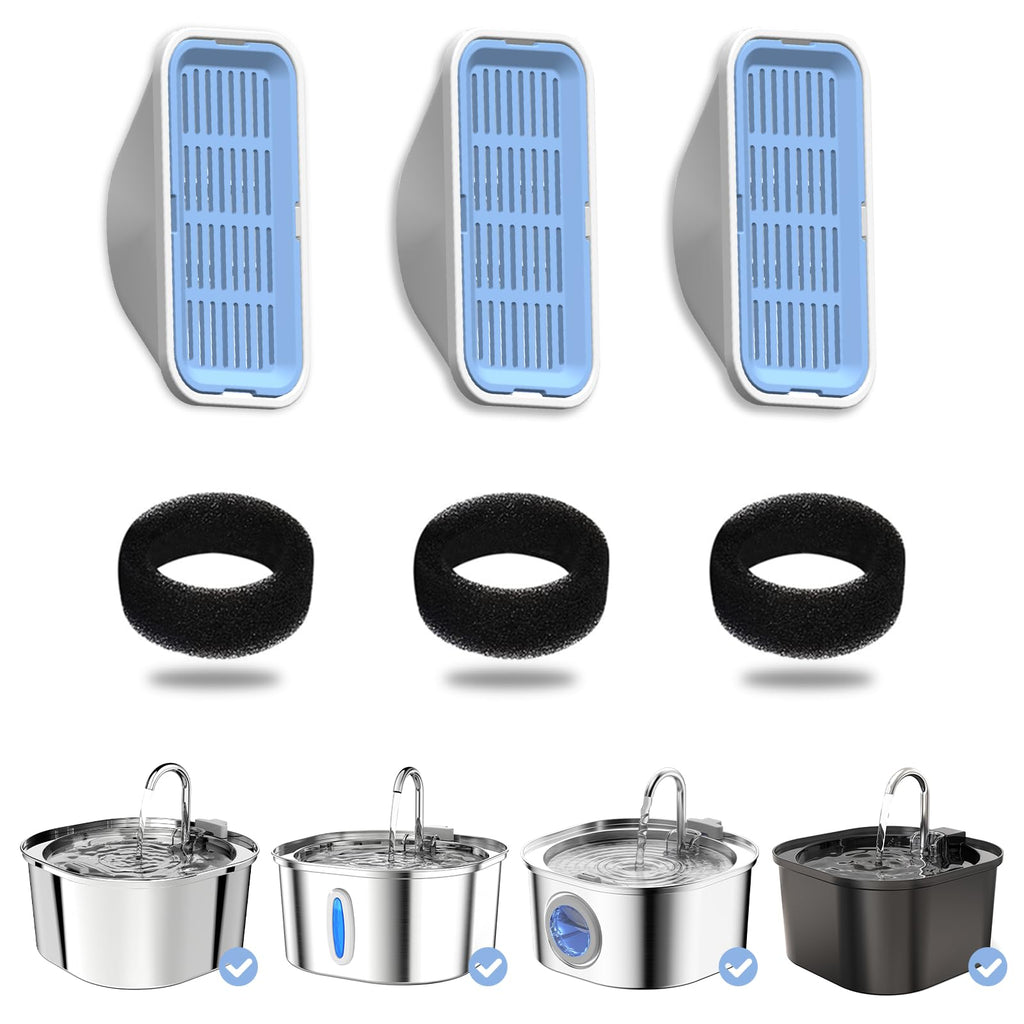 PEKTACO — Filtros de Repuesto y Esponjas Pre-Filtro para Fuente Bebedero Automático de 3.2L para Gatos y Perros