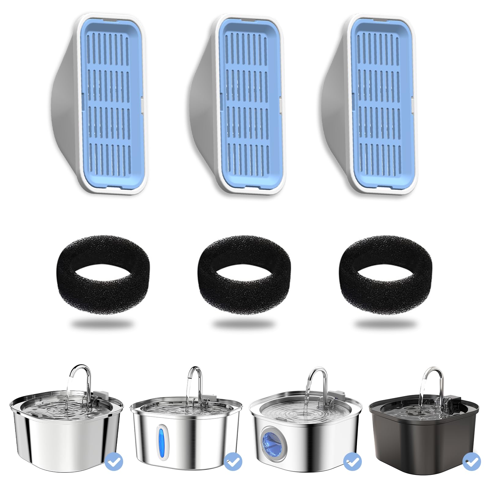PEKTACO — Filtros de Repuesto y Esponjas Pre-Filtro para Fuente Bebedero Automático de 3.2L para Gatos y Perros