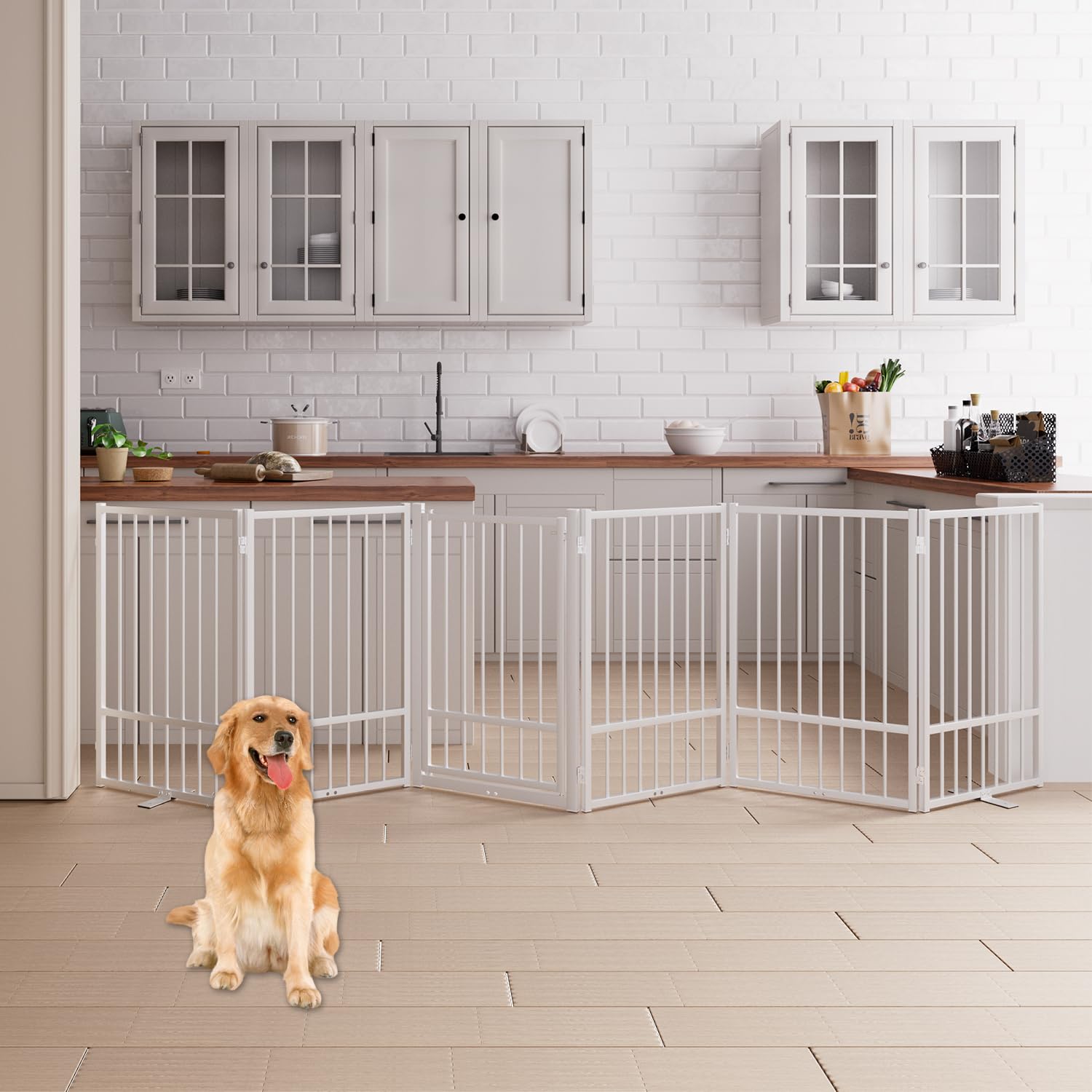 Corralito y Reja Divisoria de Metal para Perros — Puerta Abatible, Plegable y Autoportante para Interiores