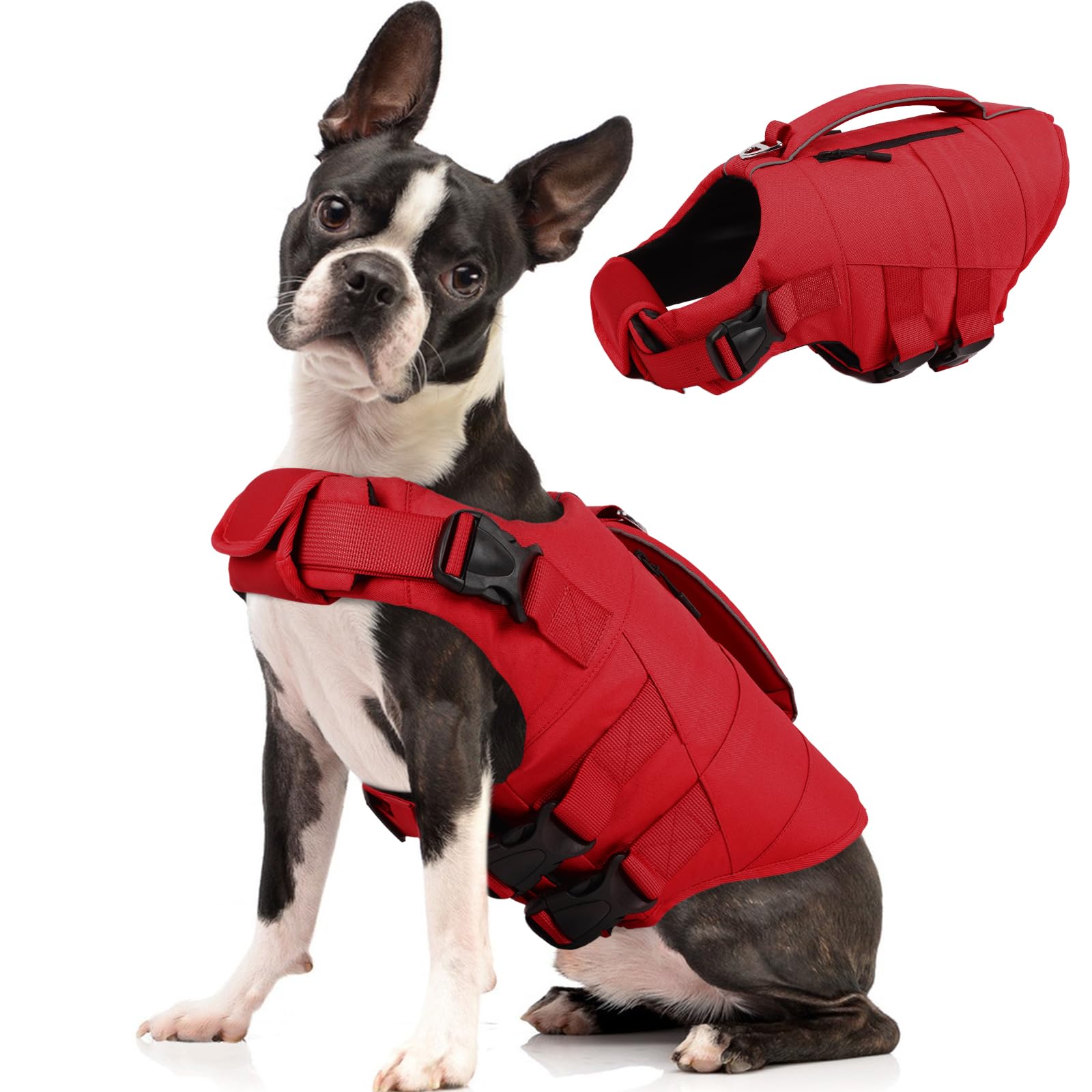 Kuoser — Chaleco Salvavidas con Alta Flotación, Tiras Reflectantes y Asa de Rescate para Perros