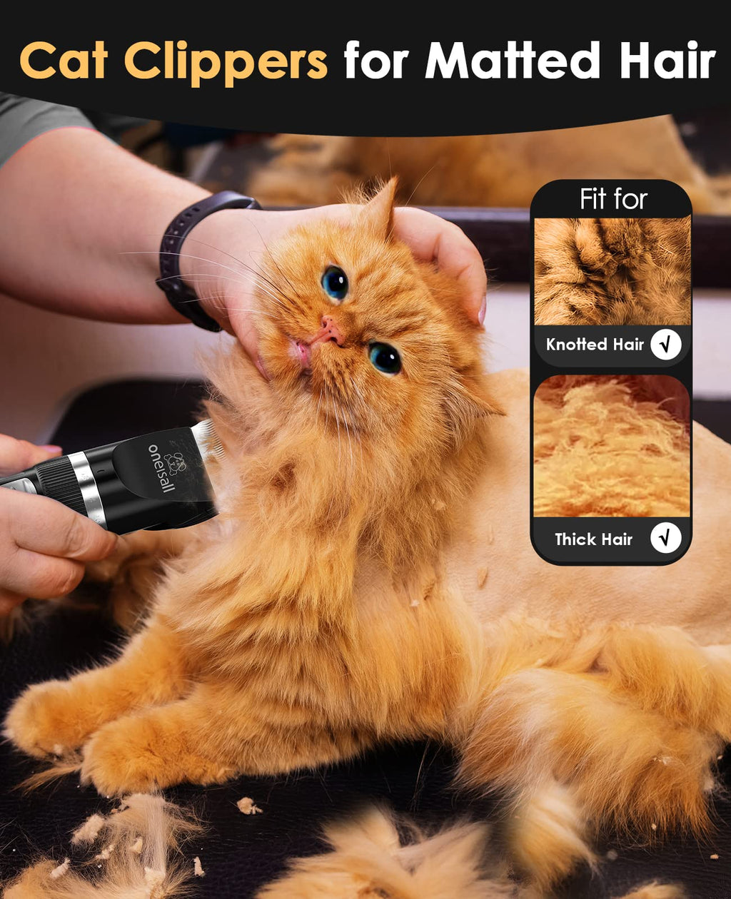 oneisall — Cortadora de Pelo para Gatos con Pelo Enredado y Apelmazado — Recortadora Silenciosa para Gatos