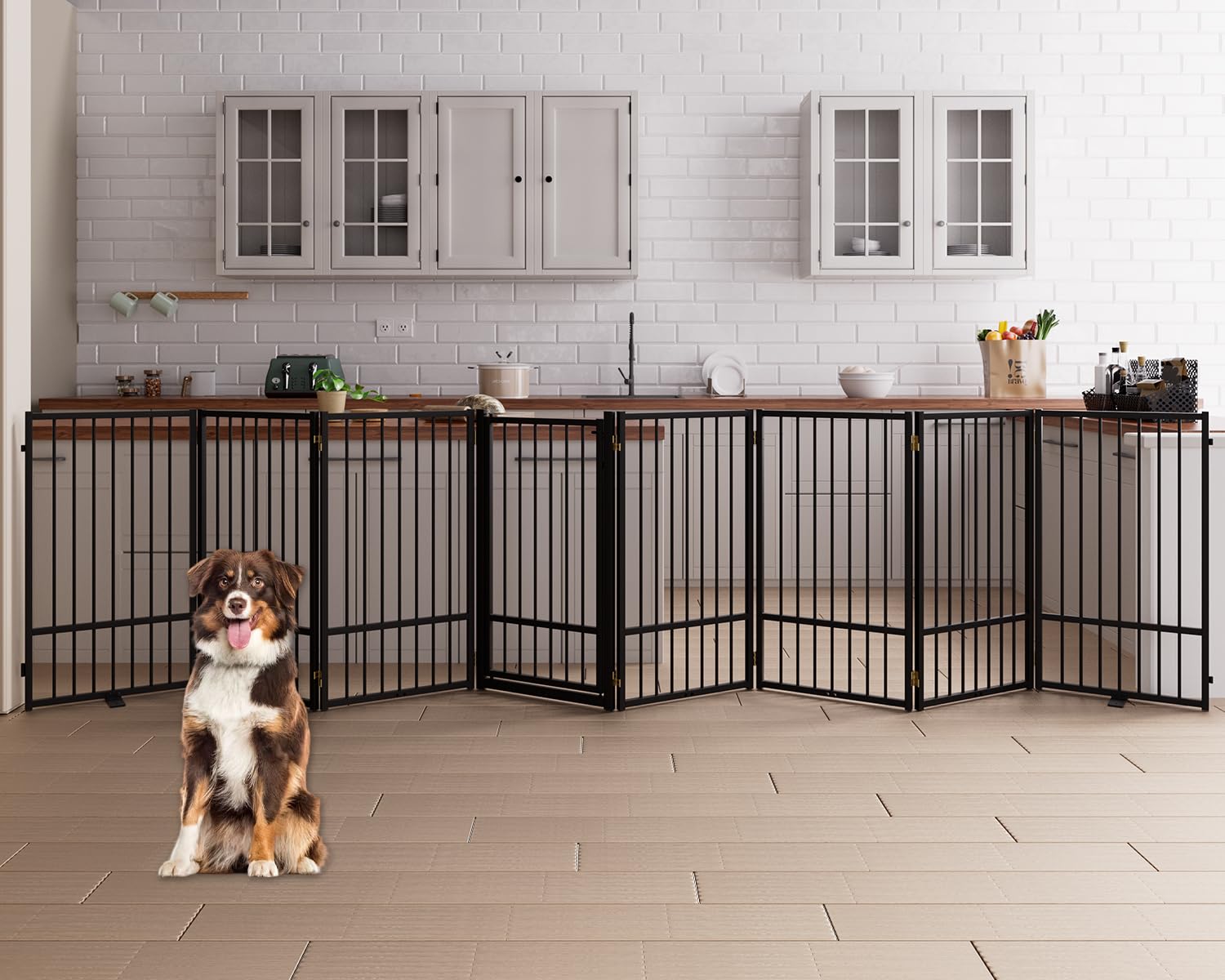 Corralito y Reja Divisoria de Metal para Perros — Puerta Abatible, Plegable y Autoportante para Interiores