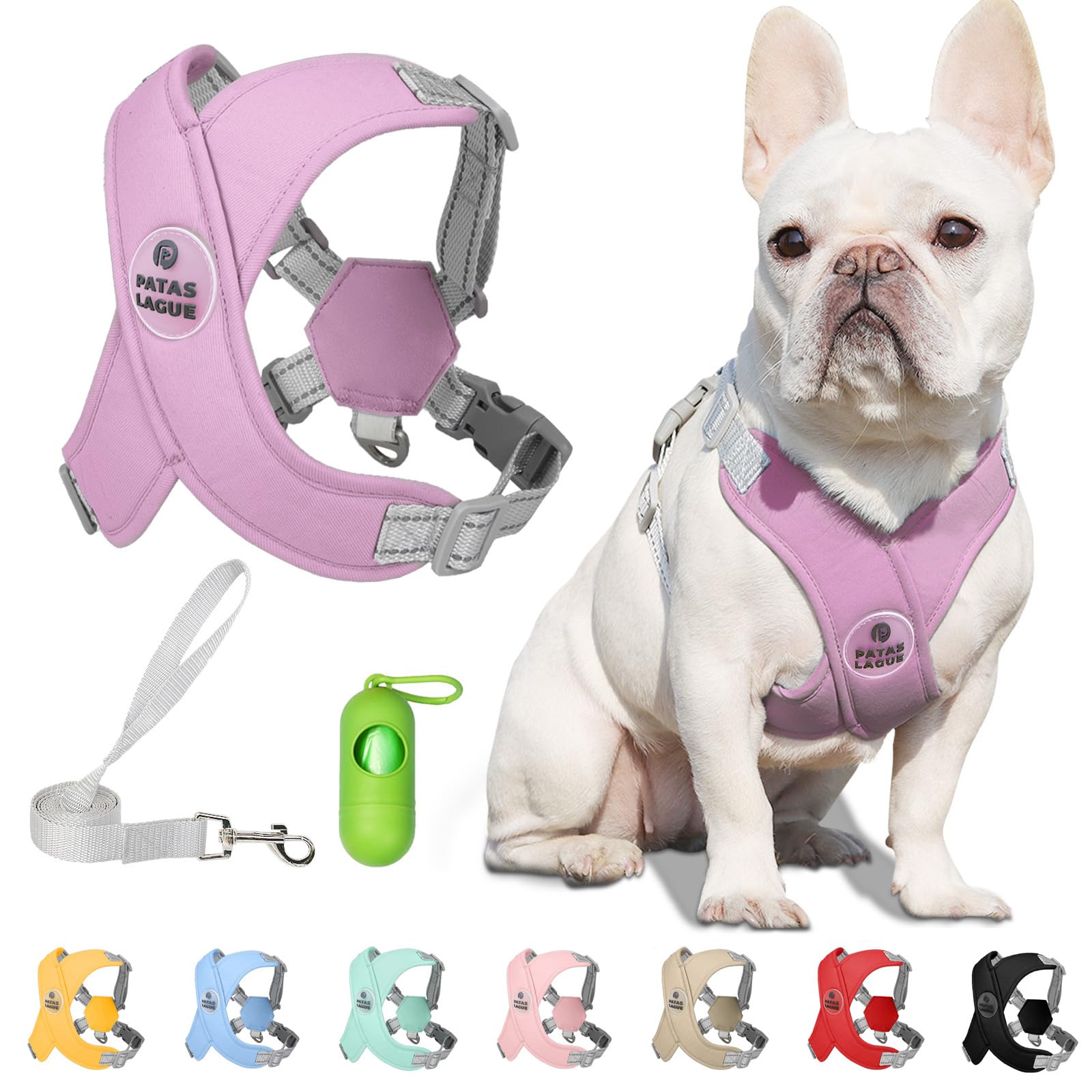 Patas Lague — Arnés con Correa y Bolsas para Cacas, Acolchado, Ajustable, Reflectante y Sin Jalones para Perros Pequeños y Medianos