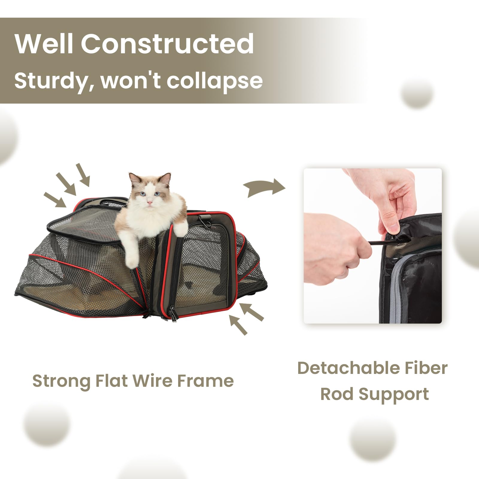 Petsfit — Transportadora Expandible para Gatos y Perros Pequeños, Aprobada por Aerolíneas, Plegable, Lavable y a Prueba de Escapes con 2 Paneles de Expansión