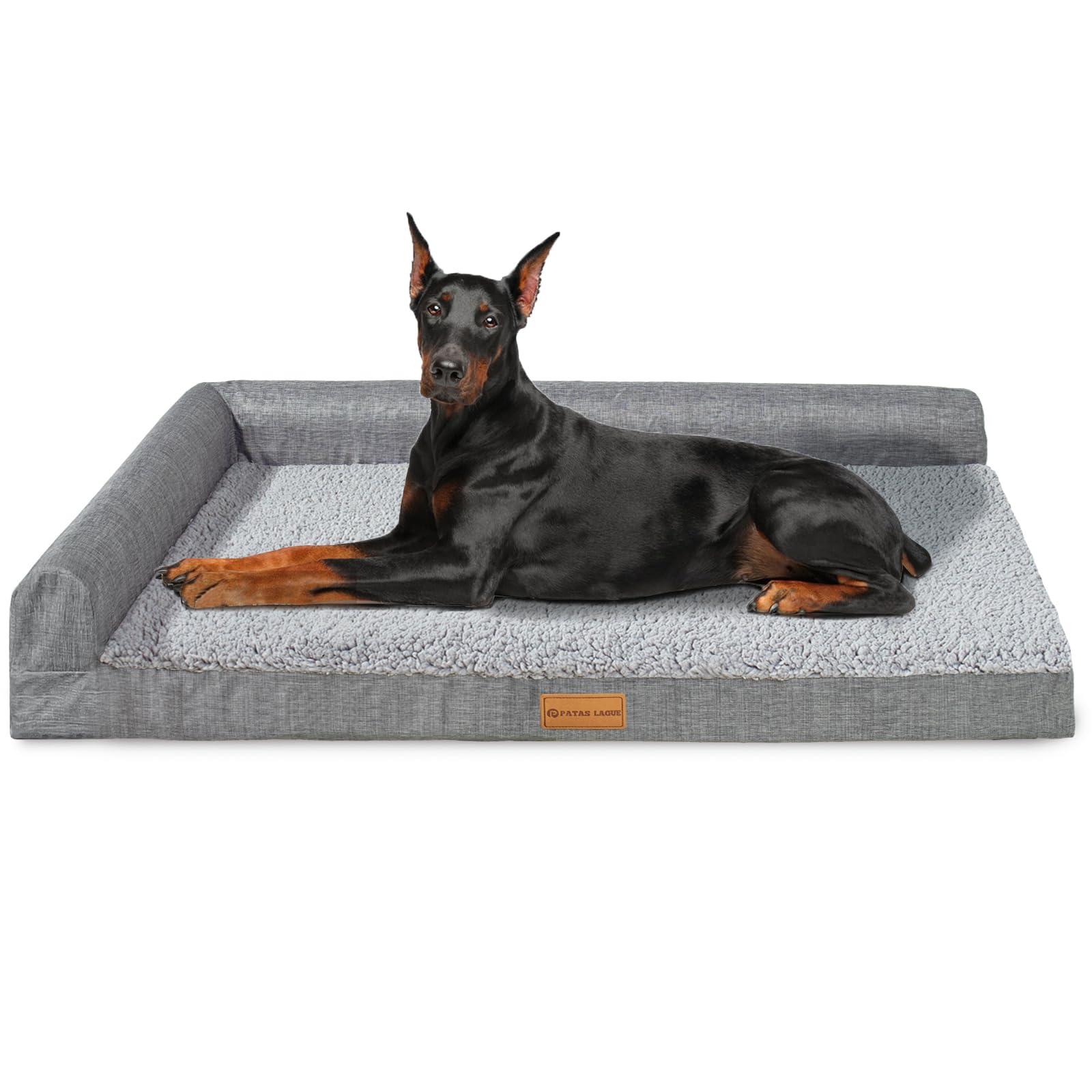 Patas Lague — Cama Ortopédica con Bolster en L y Cubierta Lavable Impermeable para Perro