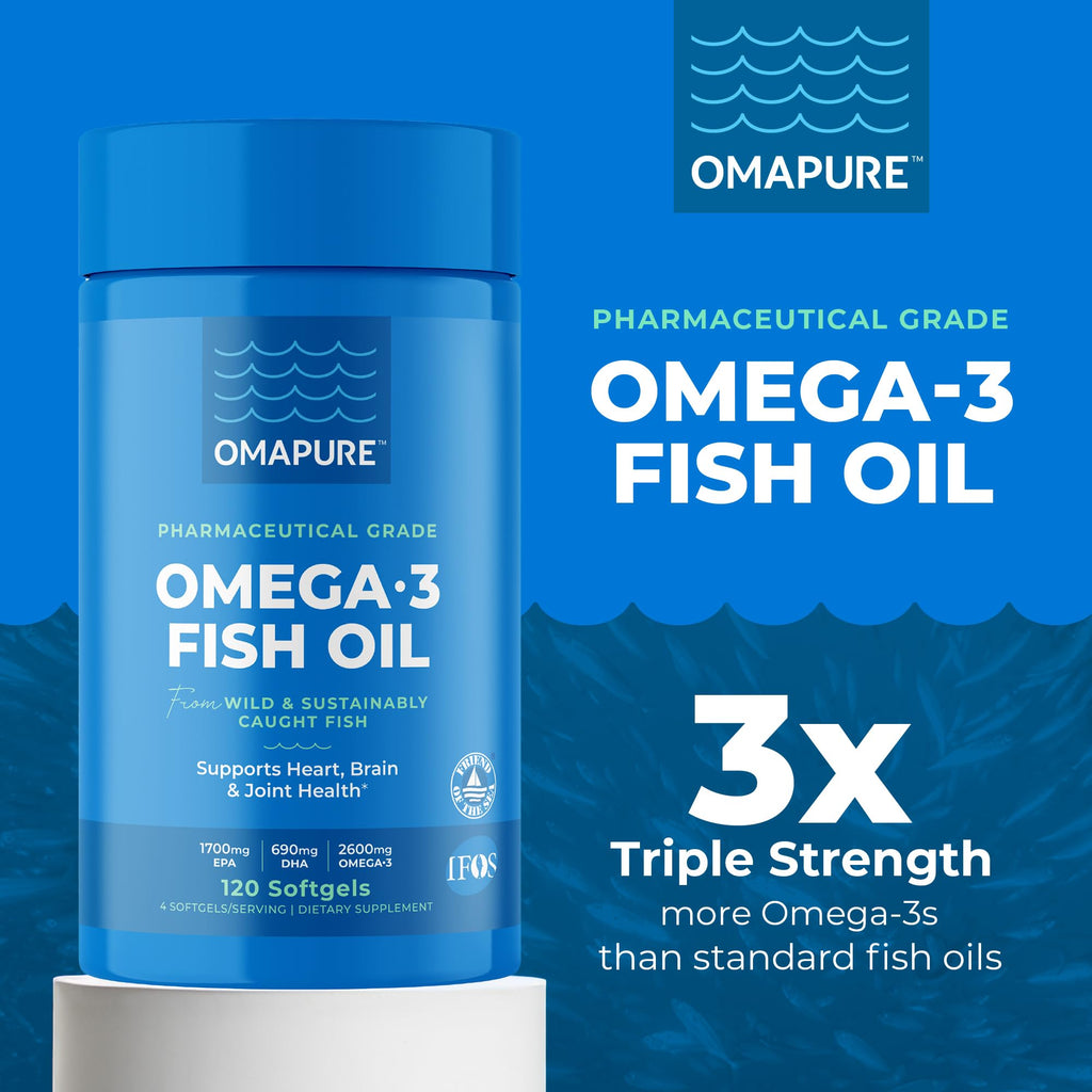 OMAPURE Aceite de Pescado Omega-3 Grado Farmacéutico — Suplemento Nutricional Certificado IFOS 5 Estrellas para Perros y Gatos