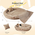 Cama Tamaño Humano para Perros y Adultos con Almohada y Cobija — Felpa Ortopédica Lavable y Removible para Mascotas Grandes